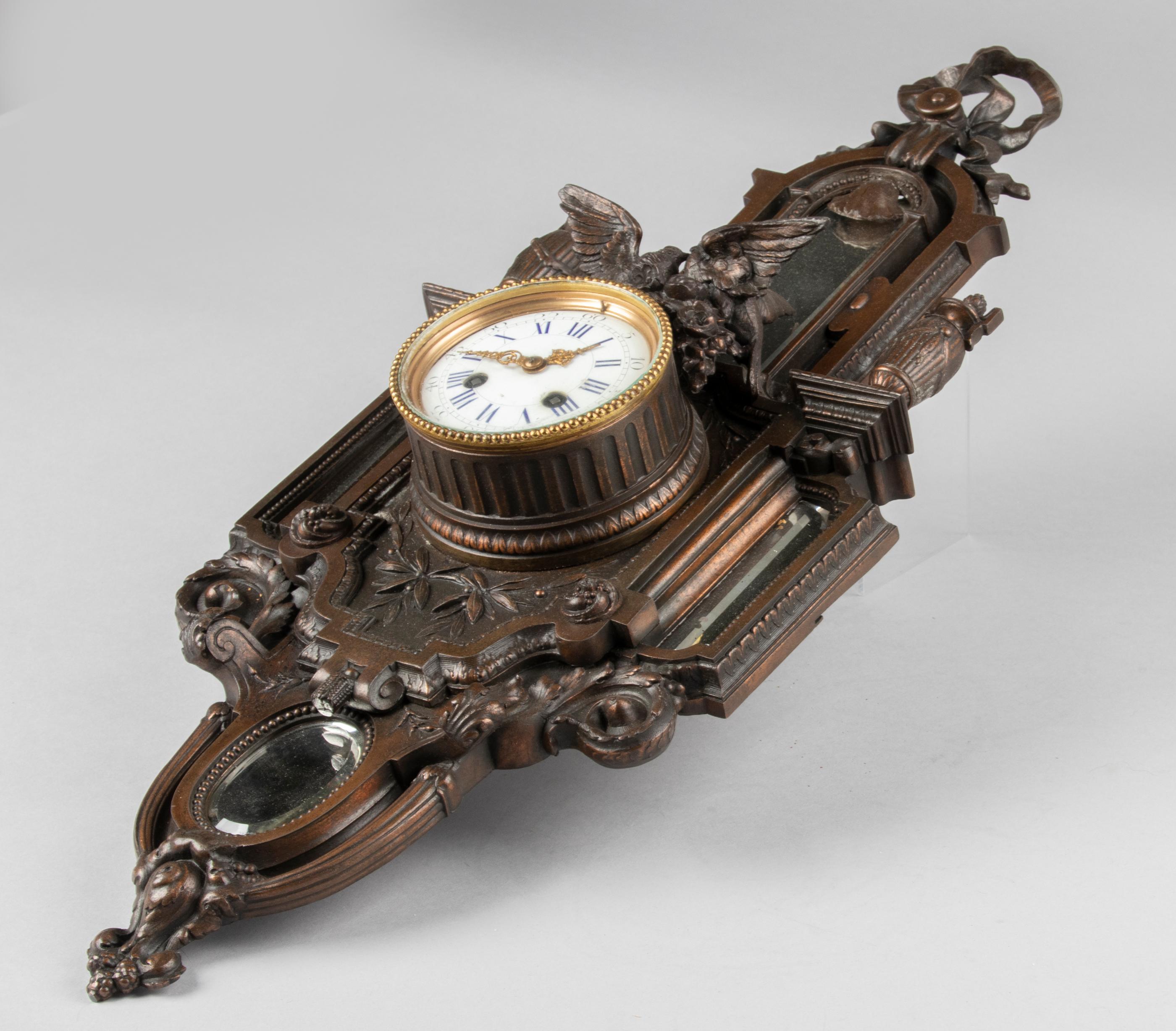 French 19th Century Louis XVI Style Spelter Wall Cartel Clock For Sale