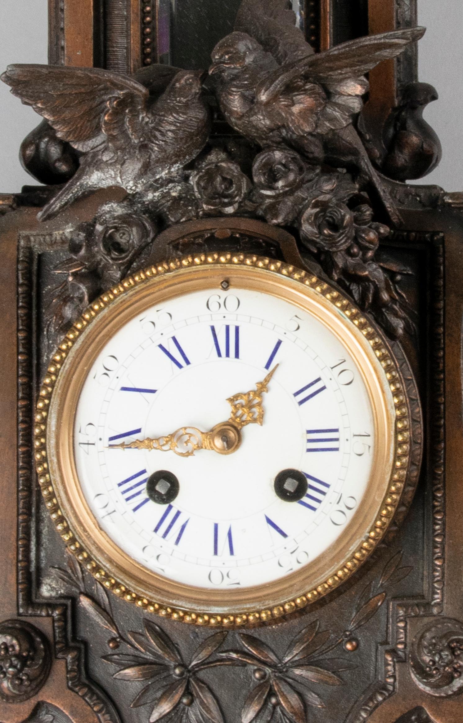 19th Century Louis XVI Style Spelter Wall Cartel Clock In Good Condition For Sale In Casteren, Noord-Brabant