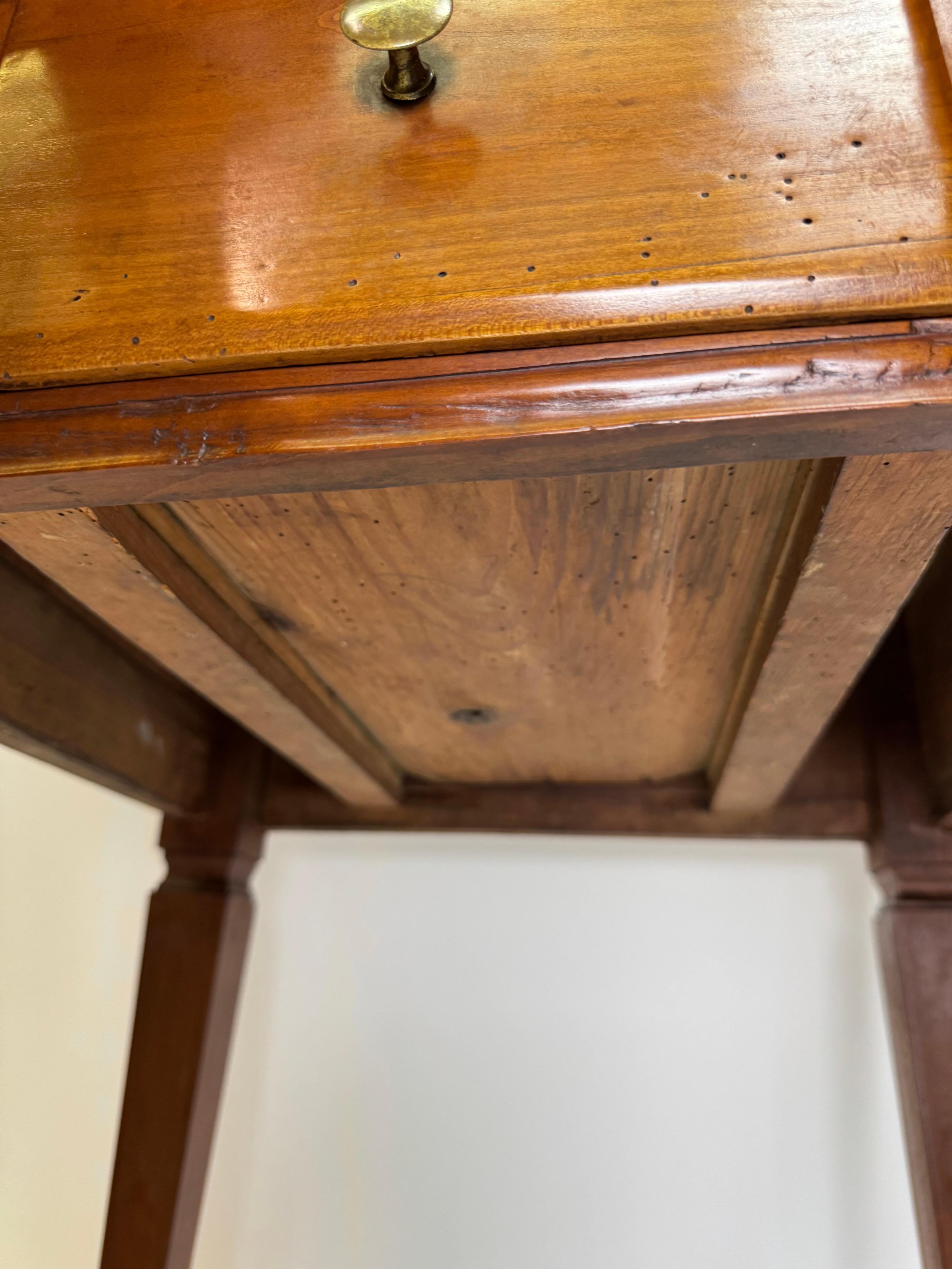 Brass 19th Century Louis XVI Style Swiss Walnut Table with Drawer For Sale