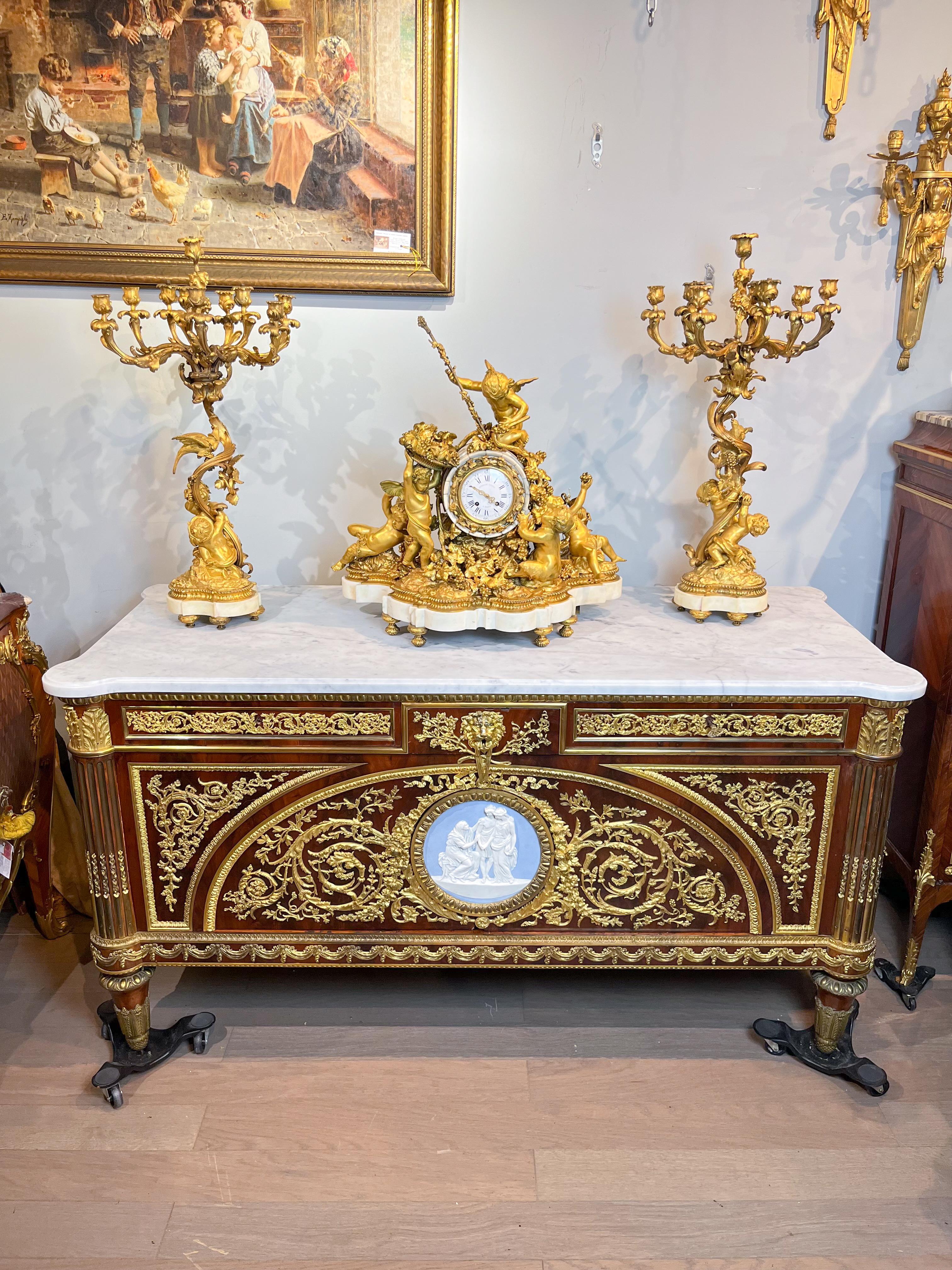 Gilt 19th Century Louis XVI style Wedgwood Commode a Vantaux  For Sale