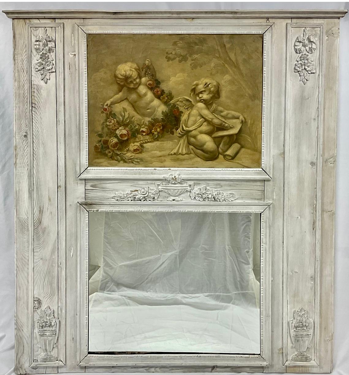 French 19th Century Louis XVI Trumeau Mirror With Cherubs For Sale
