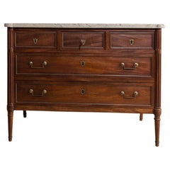 19th Century Louis XVI Walnut Chest of Drawers with Marble Top