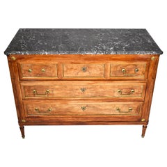 19th Century Louis XVI Walnut Commode or Chest with Marble Top