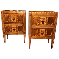 19th Century Louis XVI Walnut Inlaid Italian Nightstands Bedside Tables, 1820s