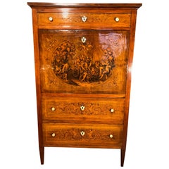 19th Century Louis XVI Walnut Inlaid Italian Secretaire, 1800s
