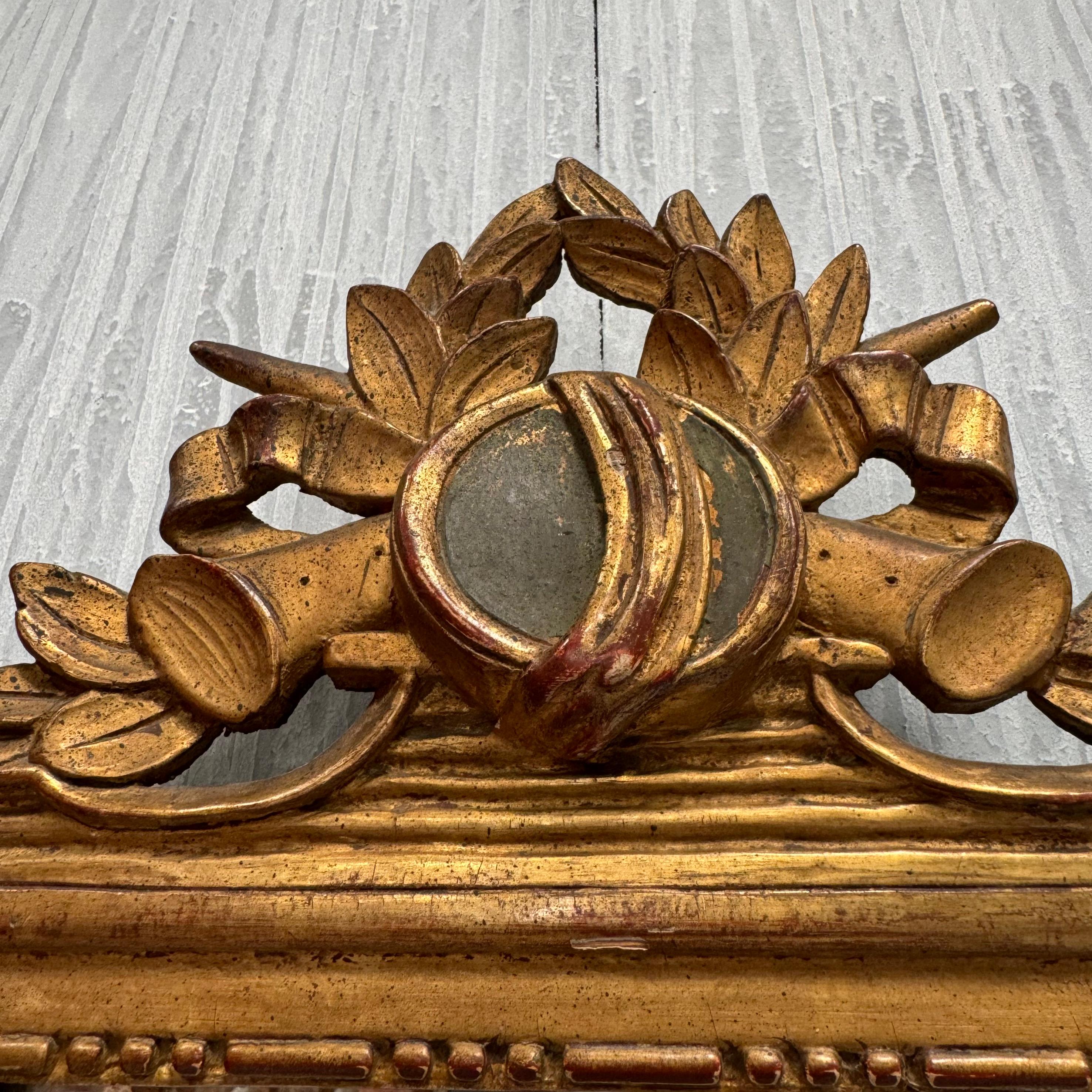Hand-Carved 19th Century Louis XVI Style French Giltwood Bridal Mirror
