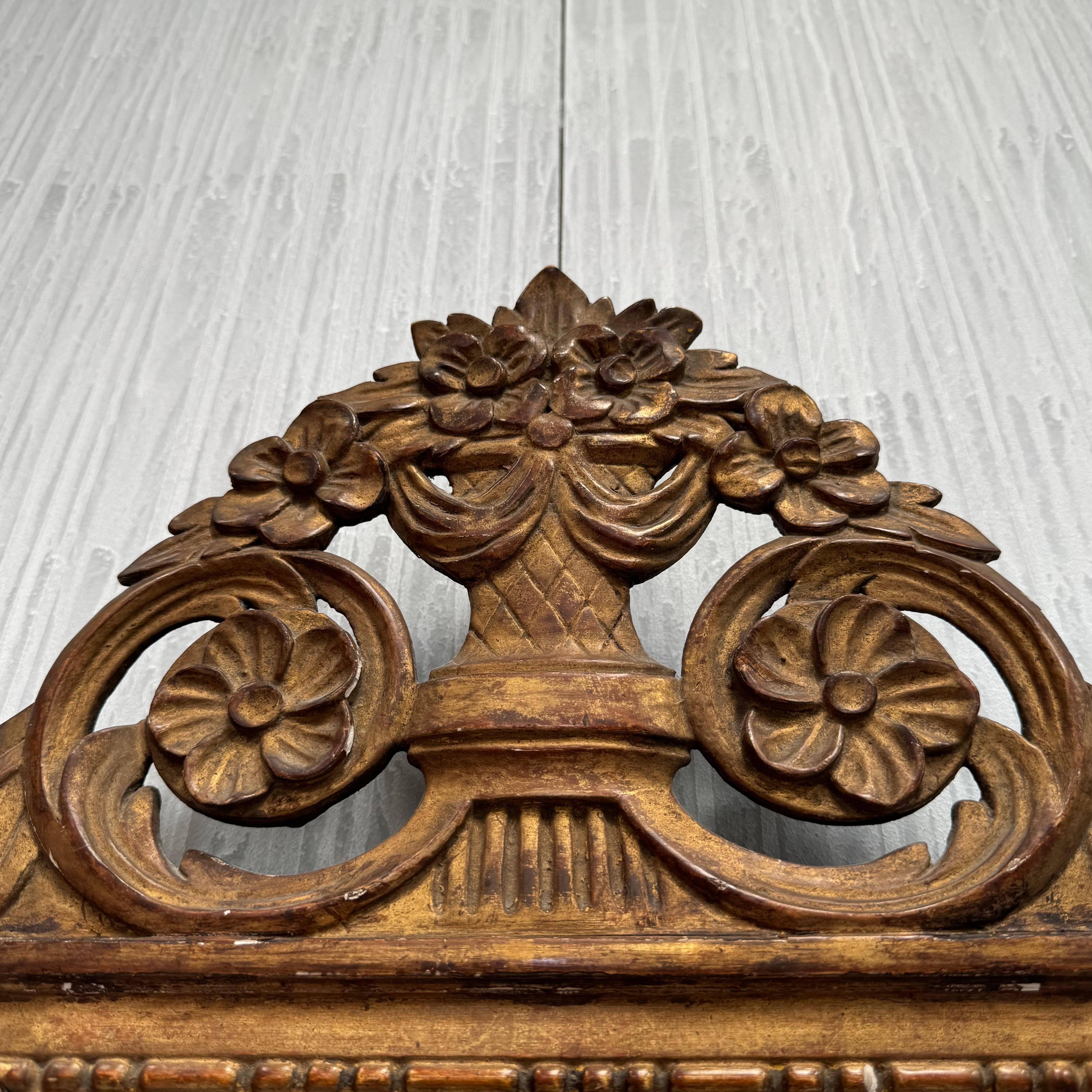 Hand-Carved 19th Century Louis XVI Style French Giltwood Bridal Mirror
