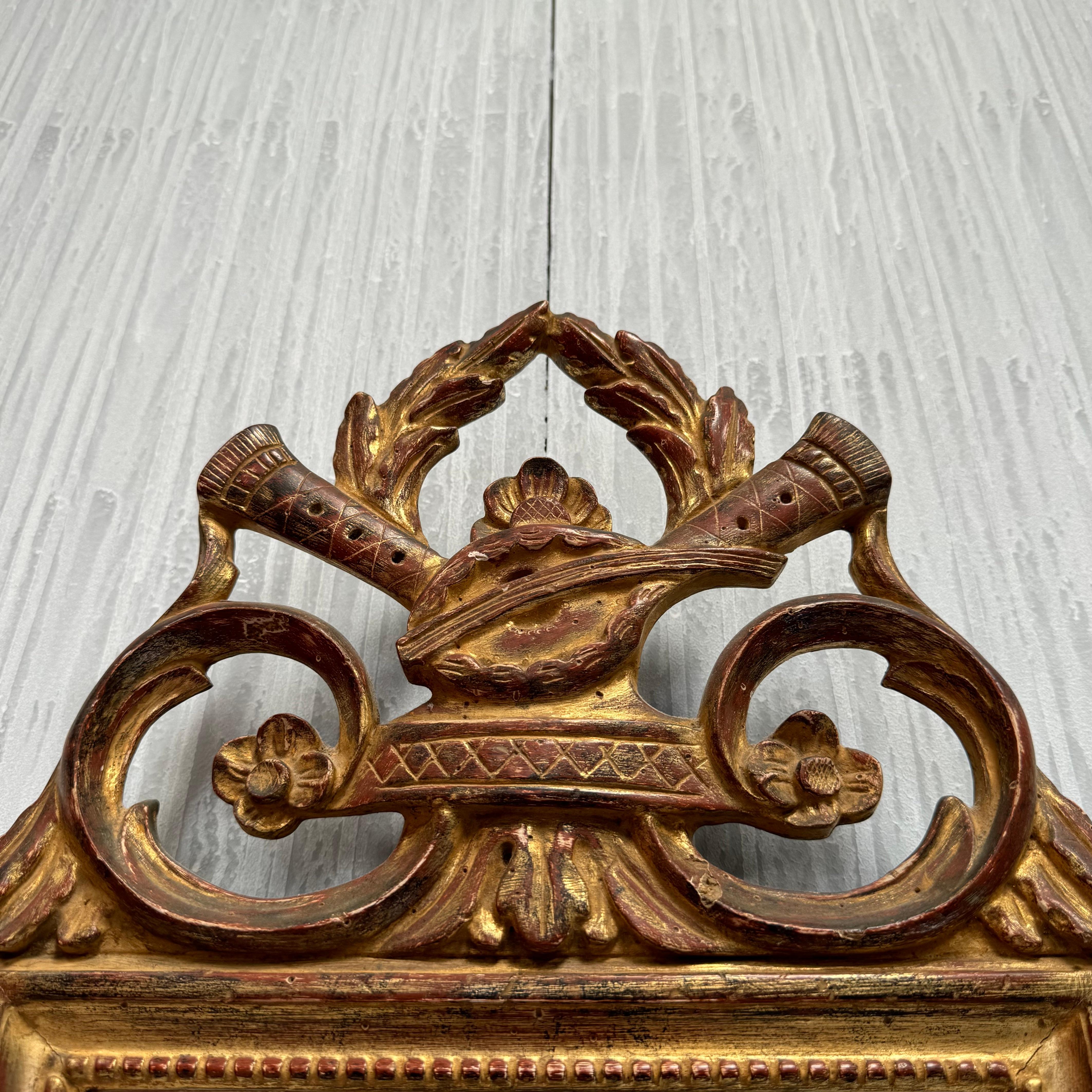 Hand-Carved 19th Century Louis XVI Style French Giltwood Bridal Mirror