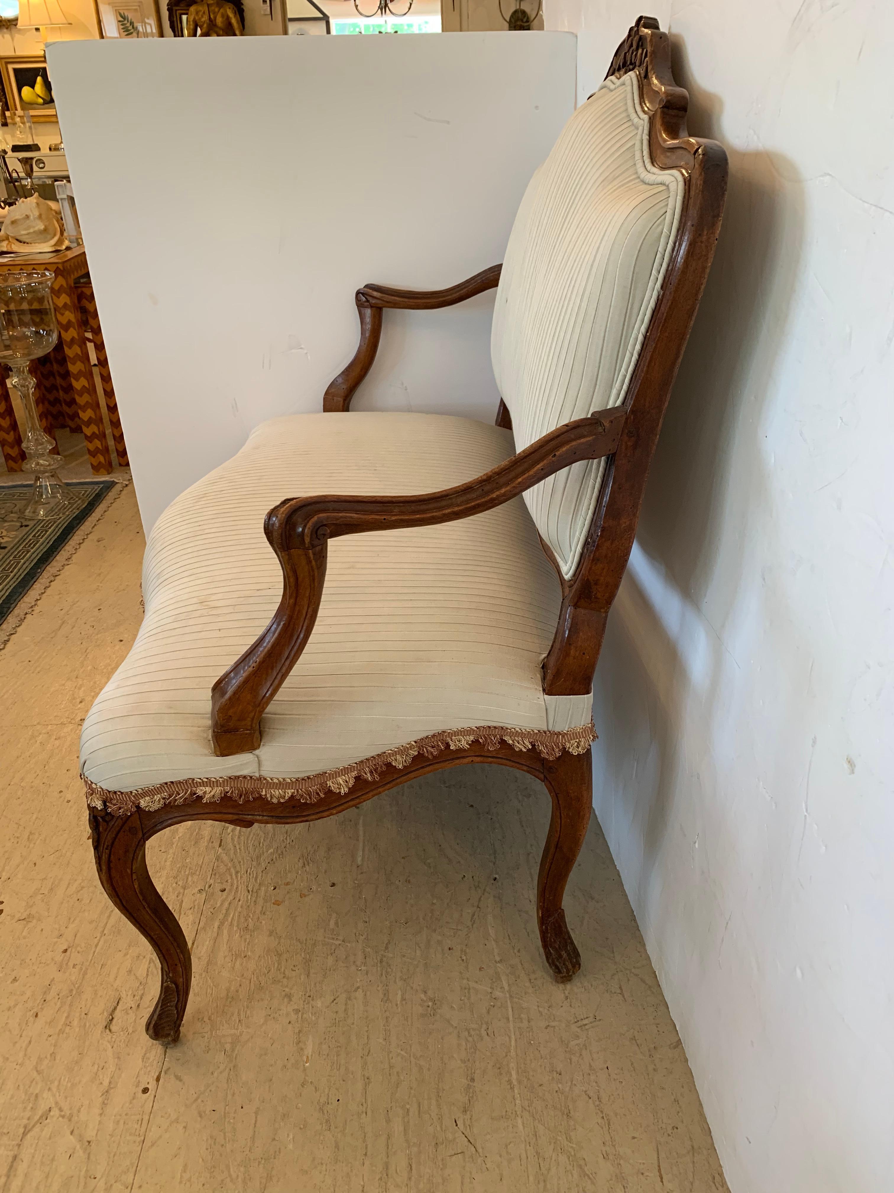 19th Century Lovely Louis XV Walnut Settee Loveseat 1