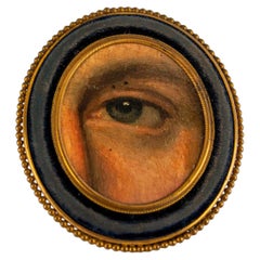 19th-Century Lover's Eye Fragment in a Beaded Ebonized Frame