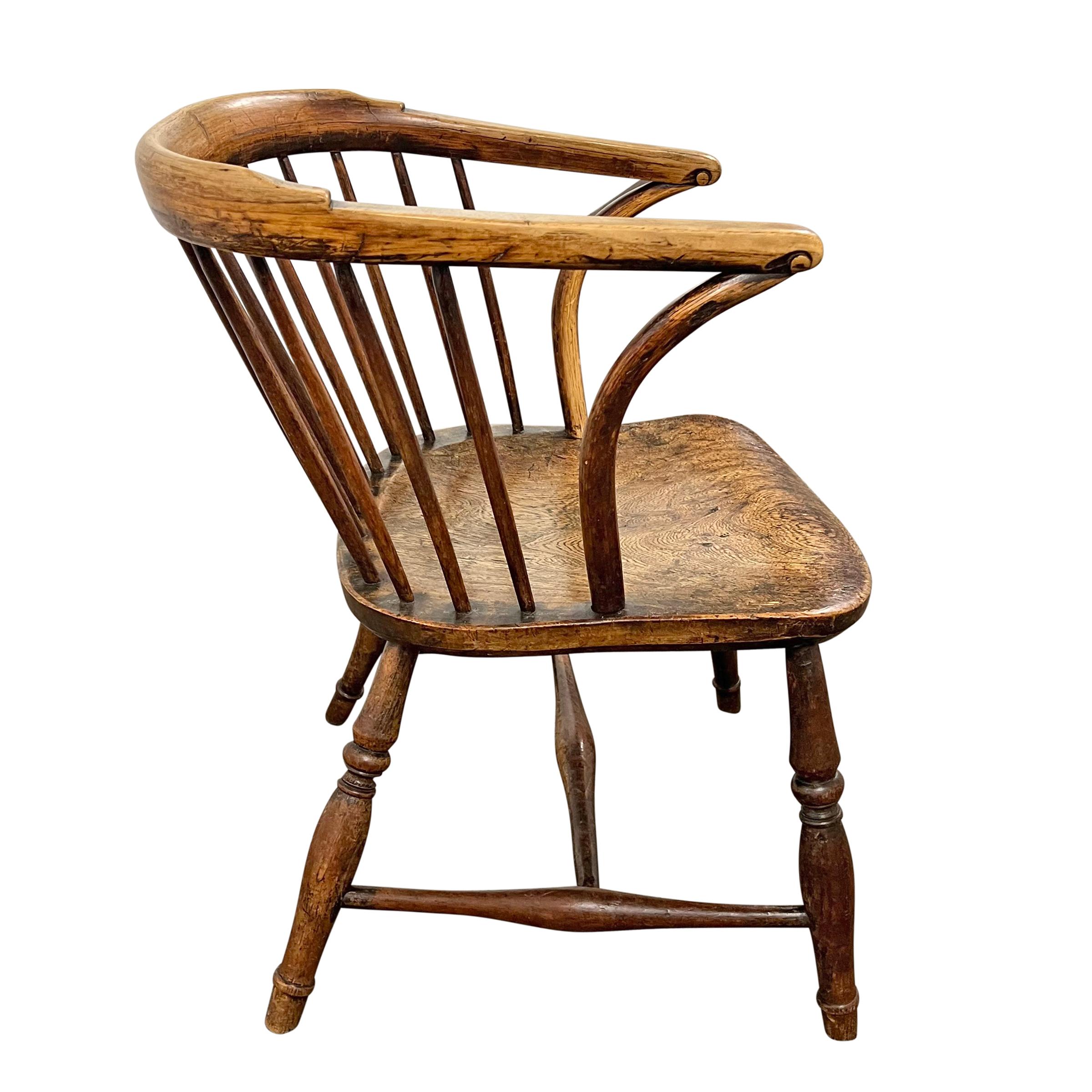 Elm 19th Century Low-Back Windsor Chair For Sale