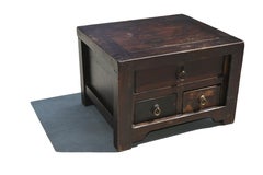 19th Century Low Chest Solid Wood Stool Stand 3 Drawers