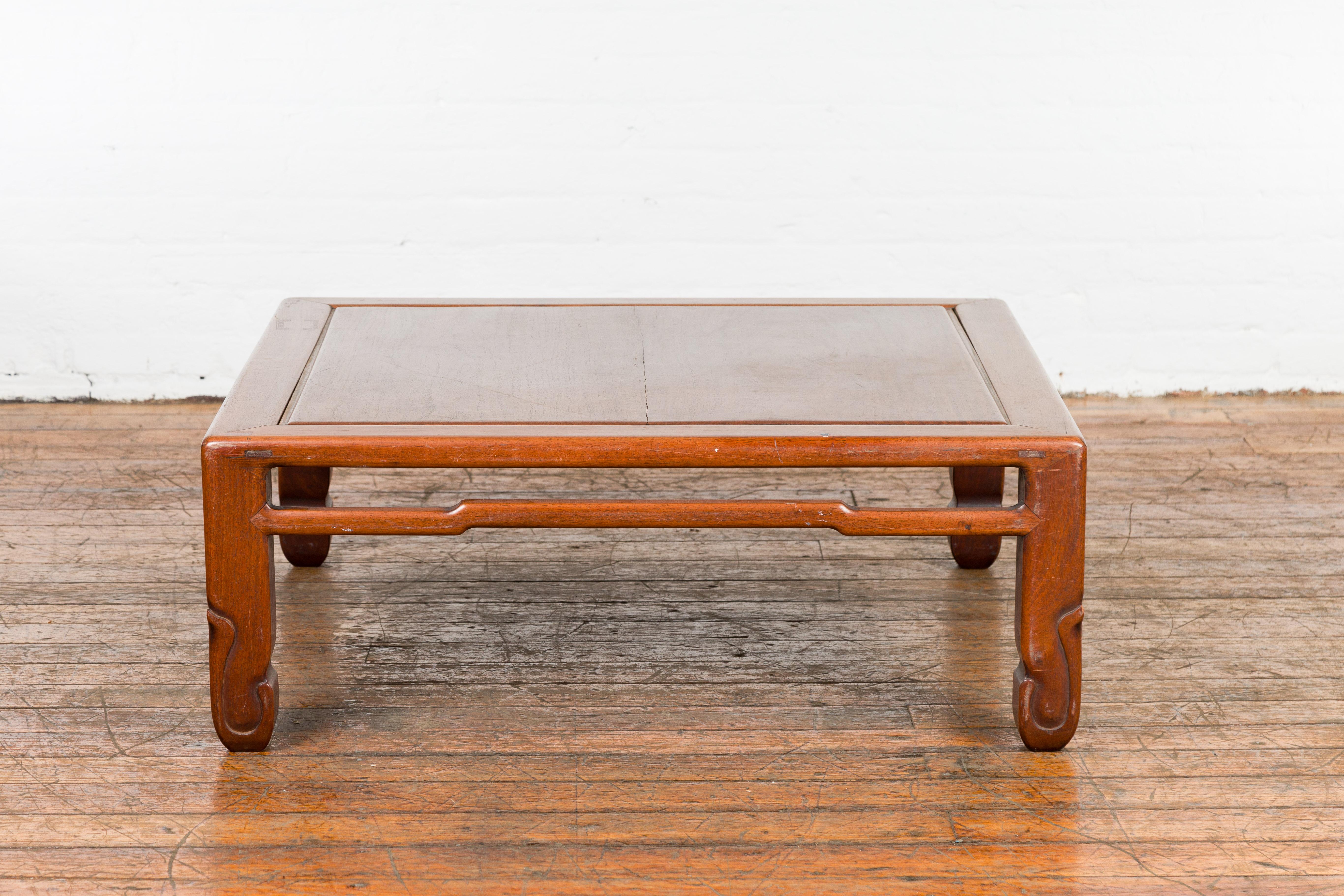 19th Century Low Kang Coffee Table with Humpback Stretcher and Horsehoof Feet For Sale 5