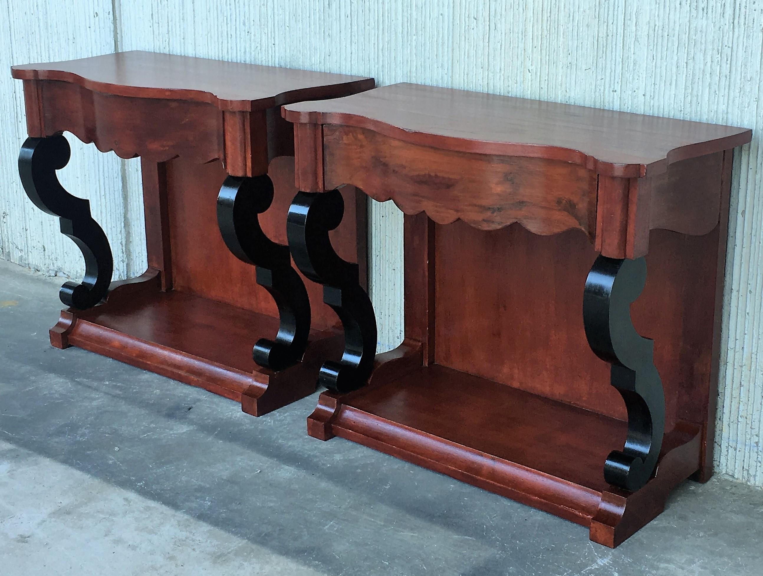 French 19th Century Low Pair of Console Tables or Nightstands in Mahogany For Sale