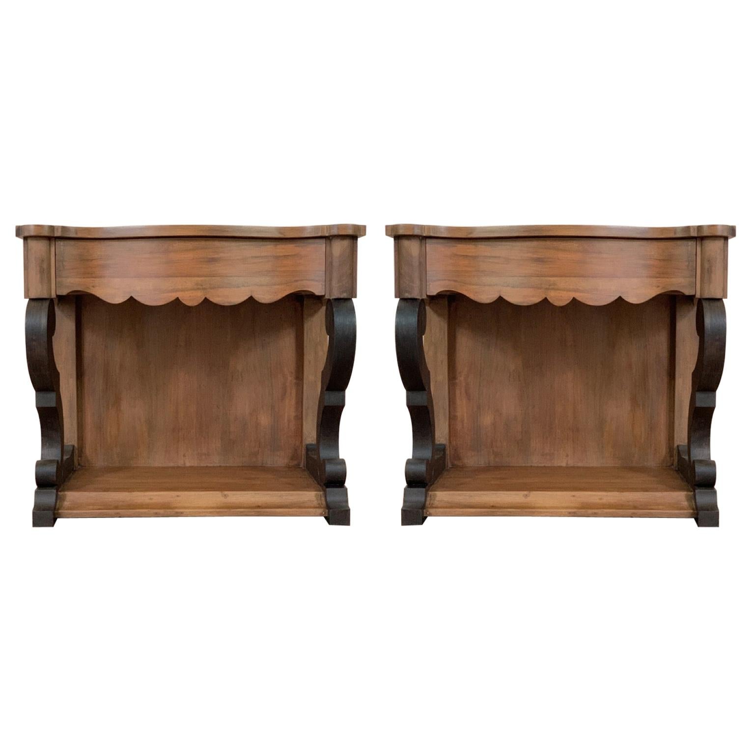 19th Century Low Pair of Console Tables or Nightstands in Mahogany