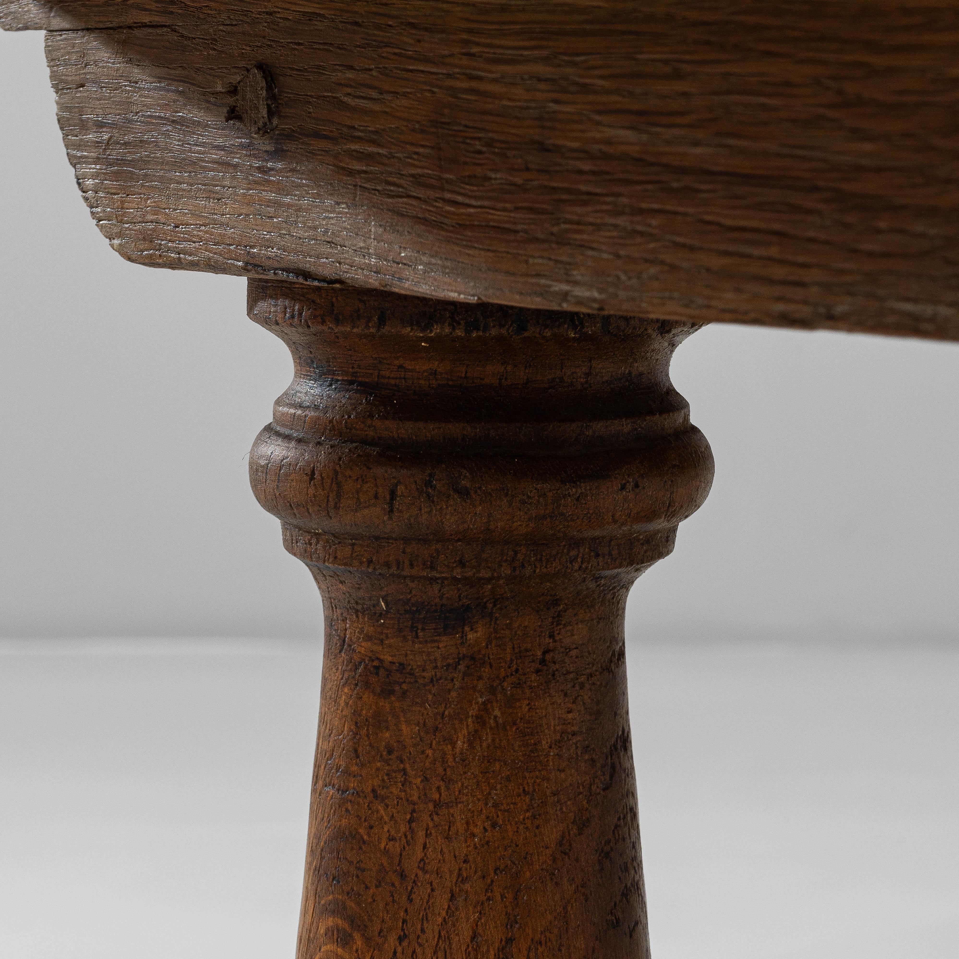 19th Century Luxembourg Provincial Oak Trestle Console Table In Original Patina For Sale 7