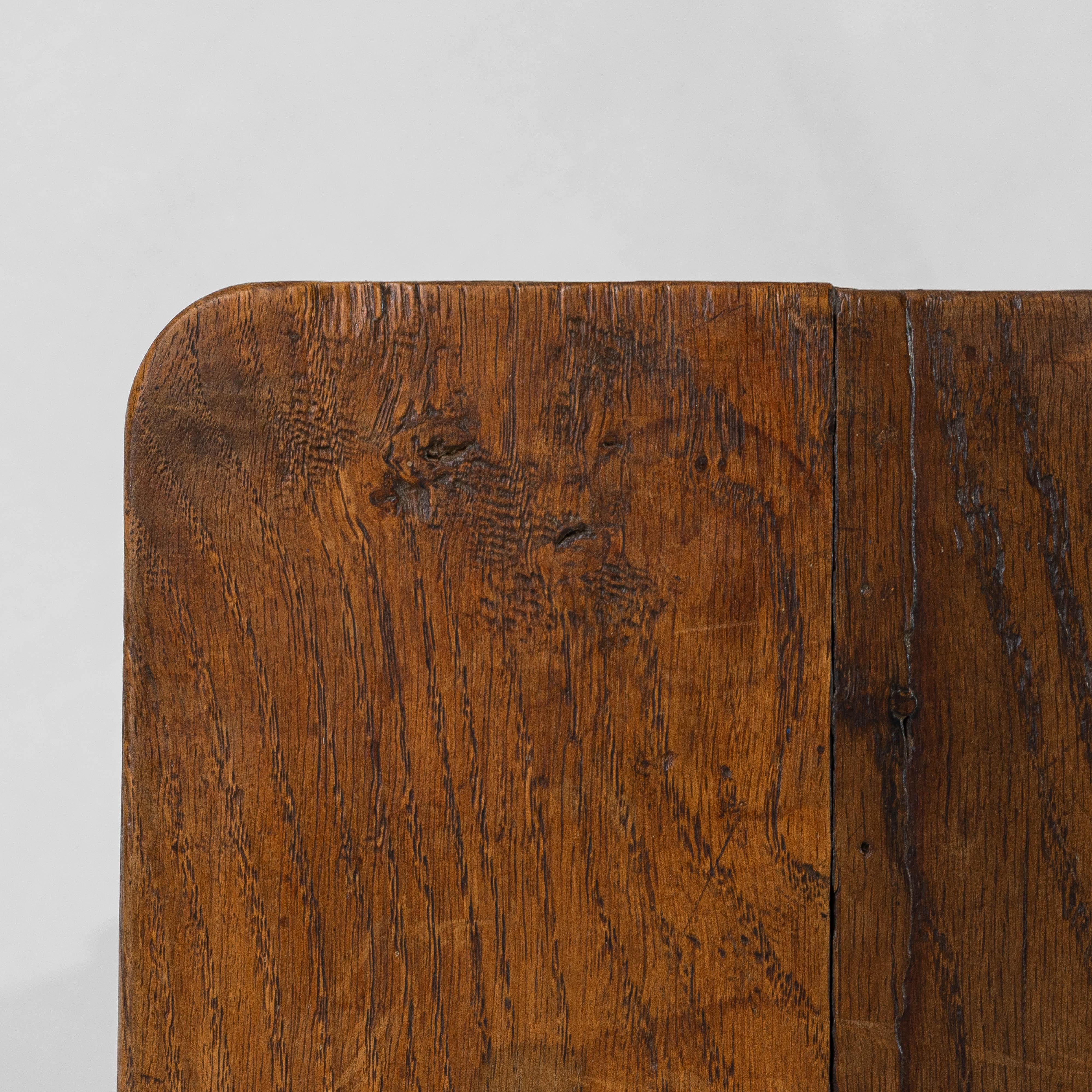 19th Century Luxembourg Provincial Oak Trestle Console Table In Original Patina For Sale 8