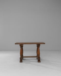 19th Century Luxembourg Provincial Oak Trestle Console Table In Original Patina