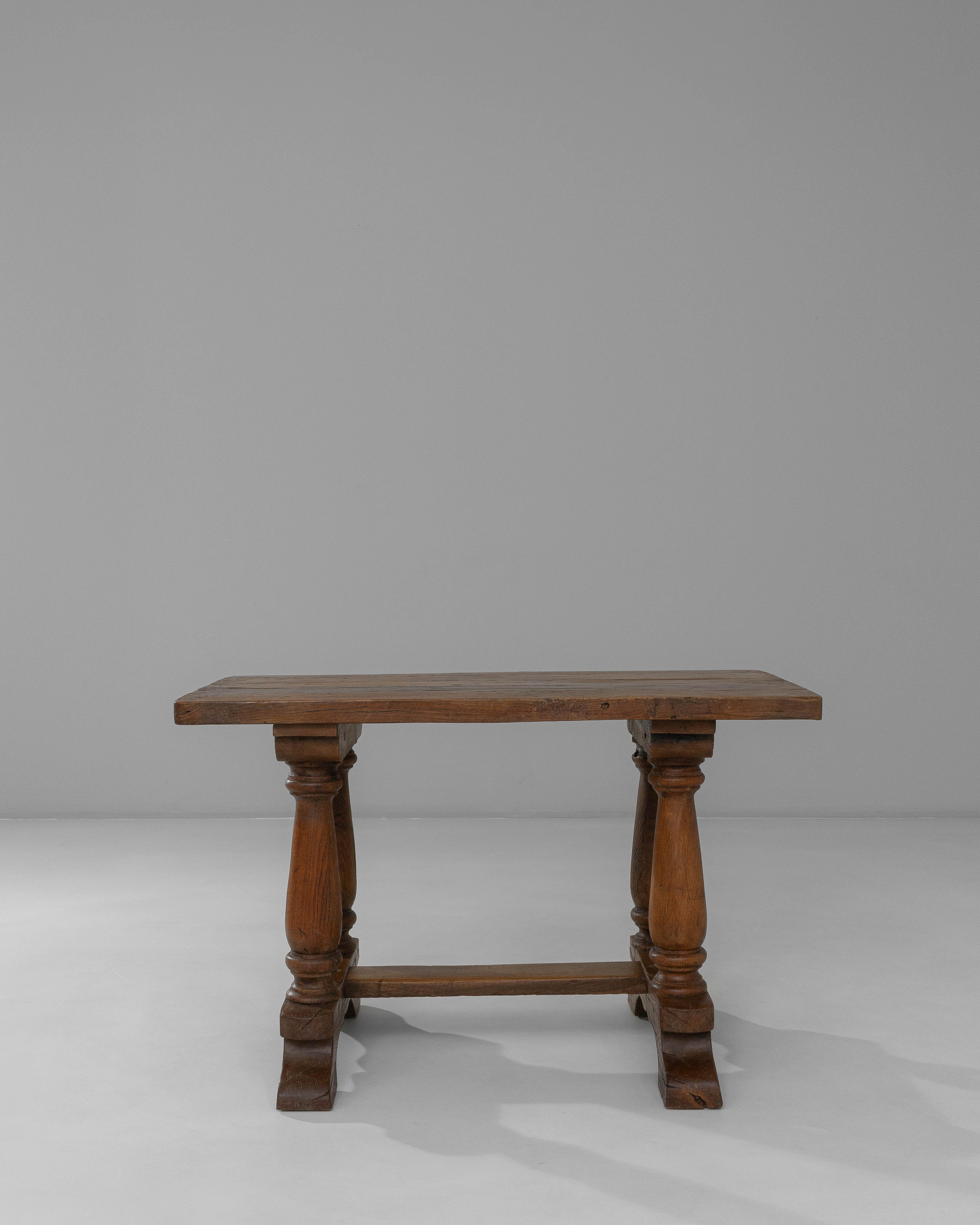 19th Century Luxembourg Provincial Oak Trestle Console Table In Original Patina In Good Condition For Sale In High Point, NC