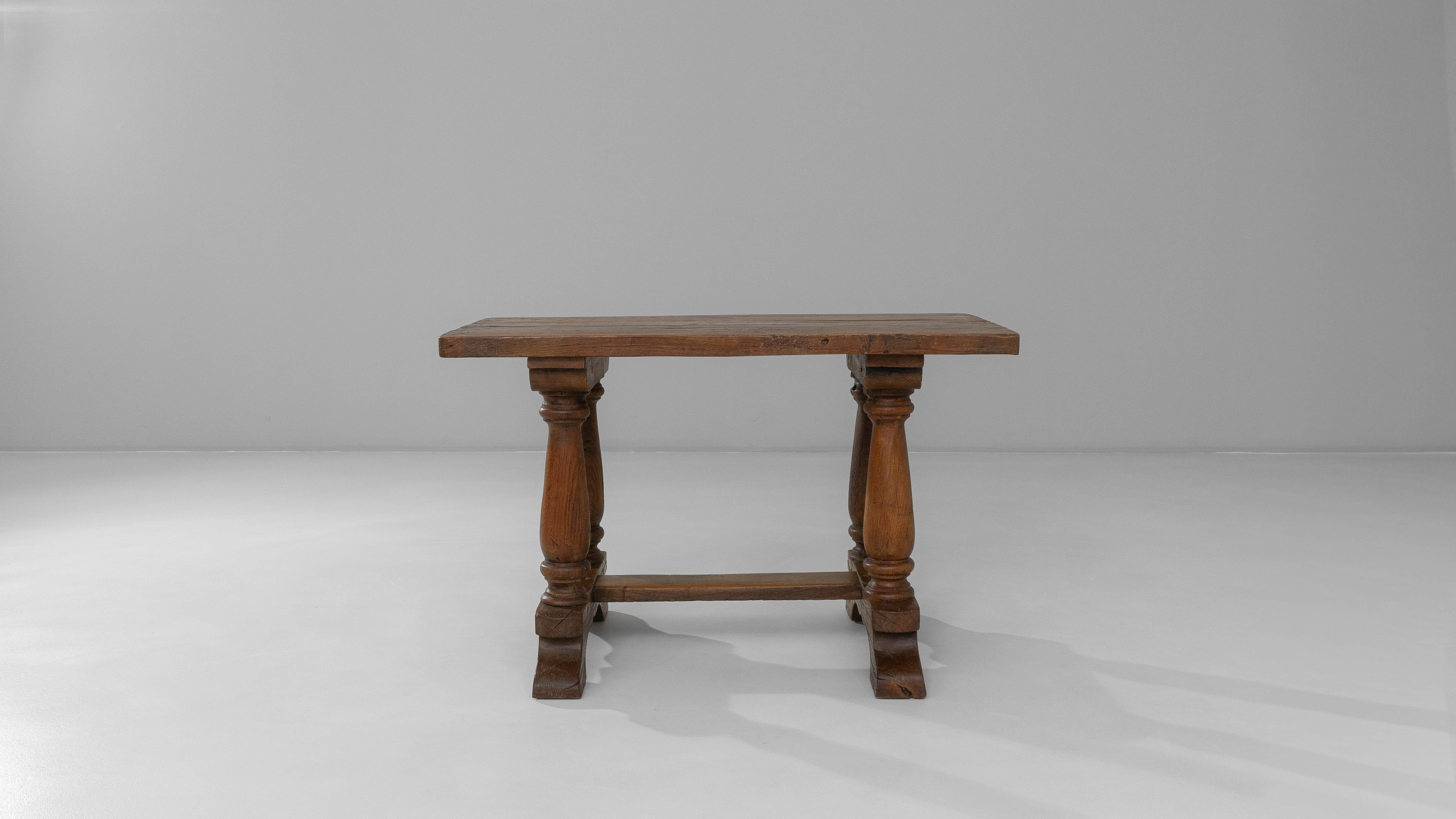 19th Century Luxembourg Provincial Oak Trestle Console Table In Original Patina For Sale 1