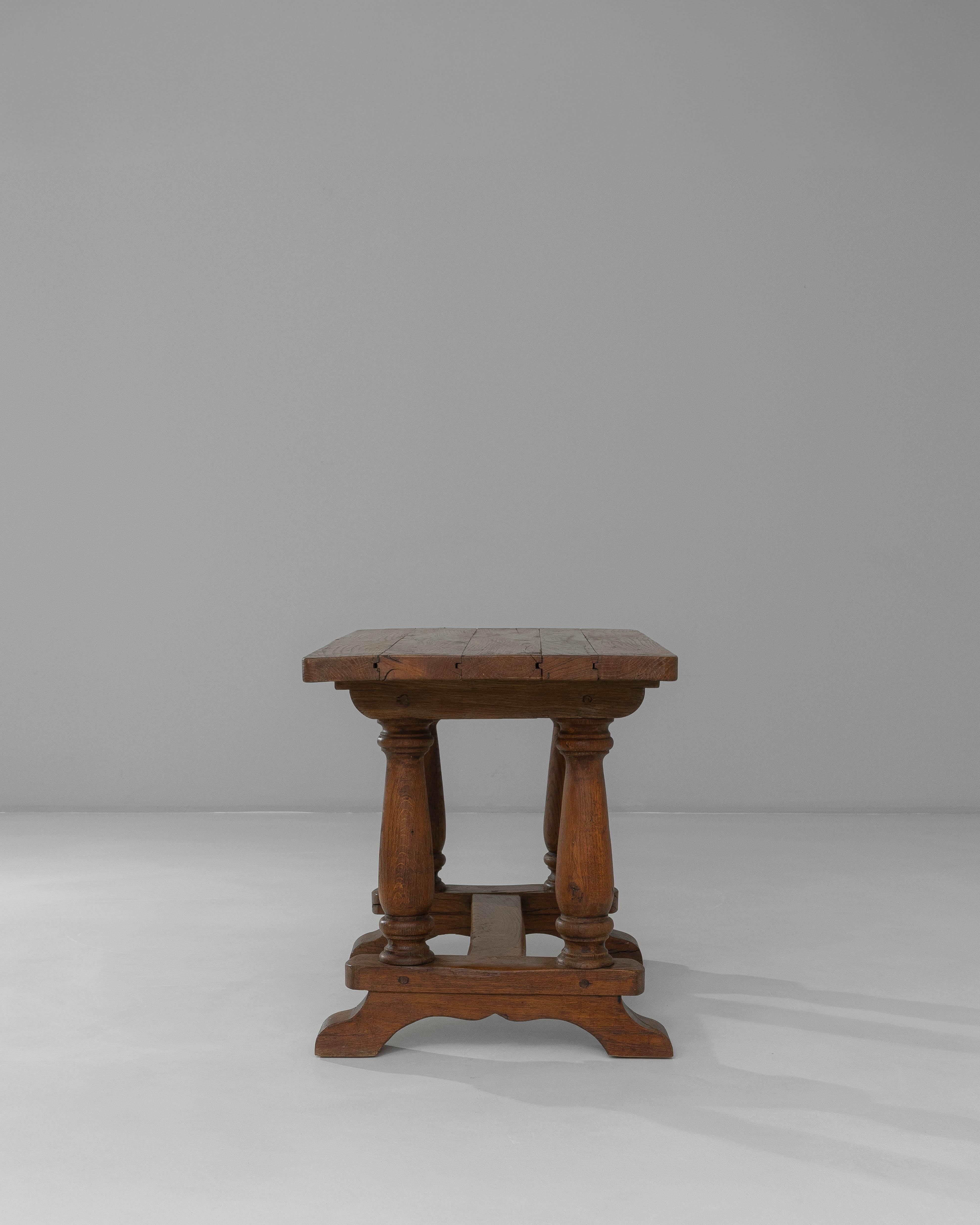 19th Century Luxembourg Provincial Oak Trestle Console Table In Original Patina For Sale 2