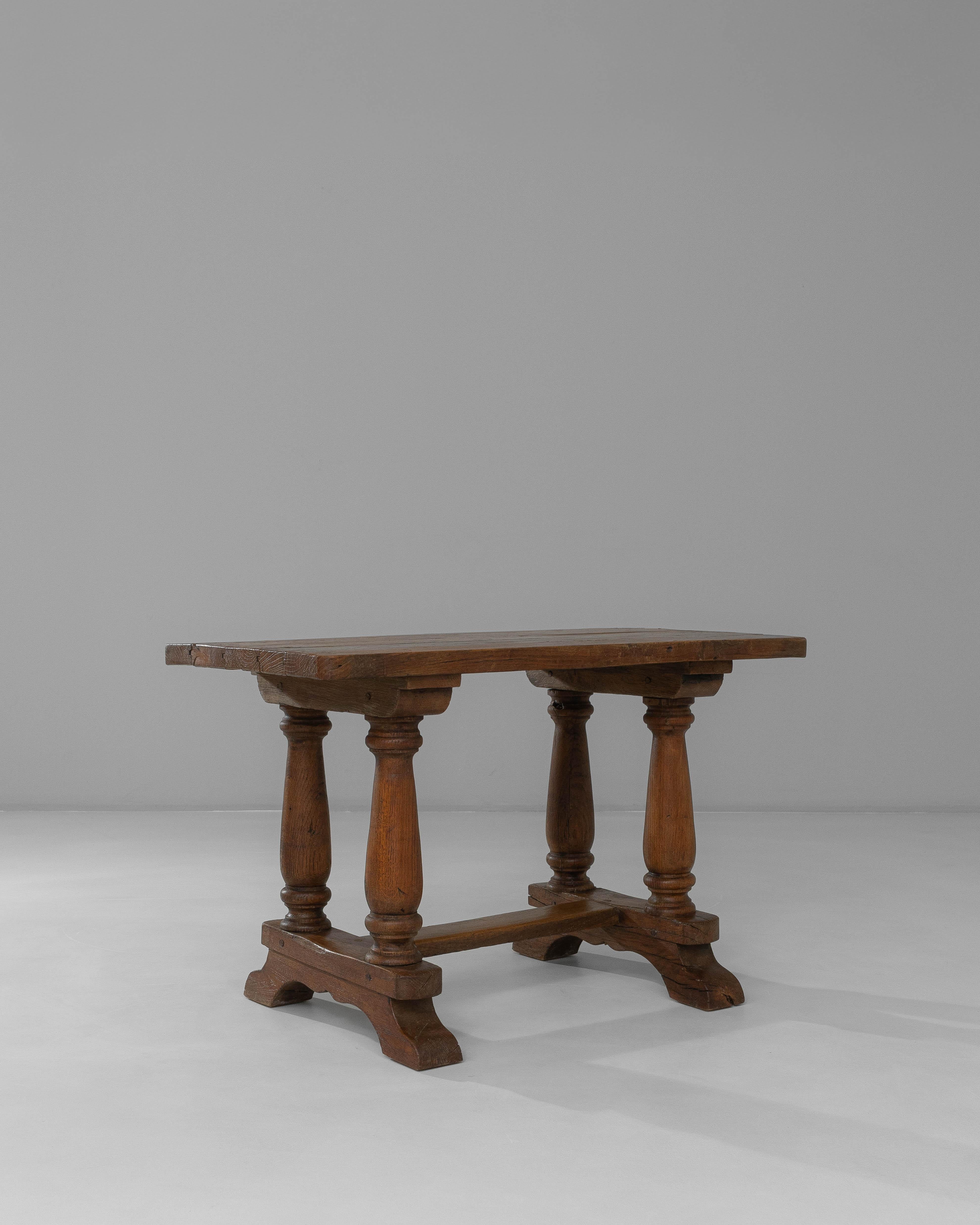 19th Century Luxembourg Provincial Oak Trestle Console Table In Original Patina For Sale 3