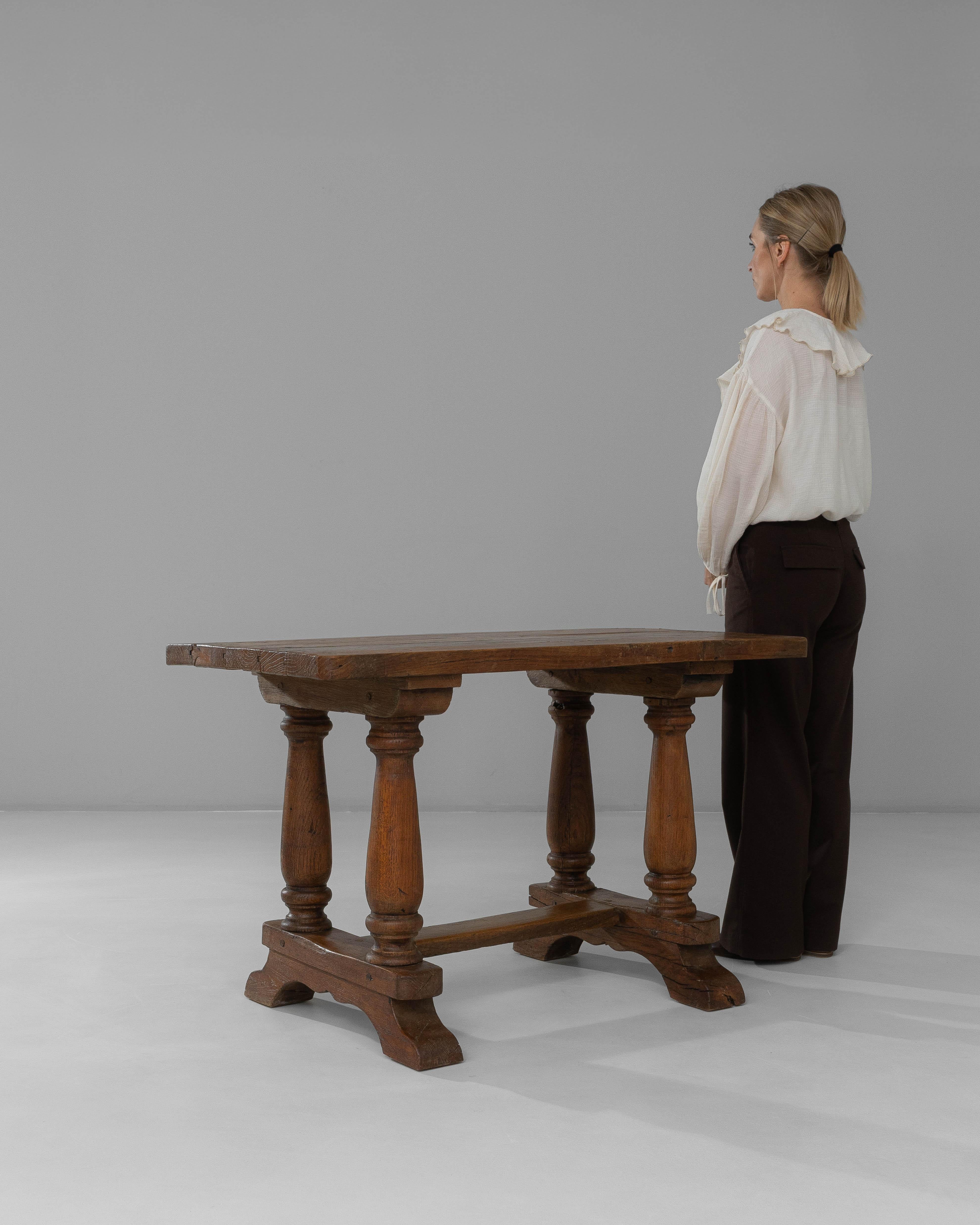 19th Century Luxembourg Provincial Oak Trestle Console Table In Original Patina For Sale 4