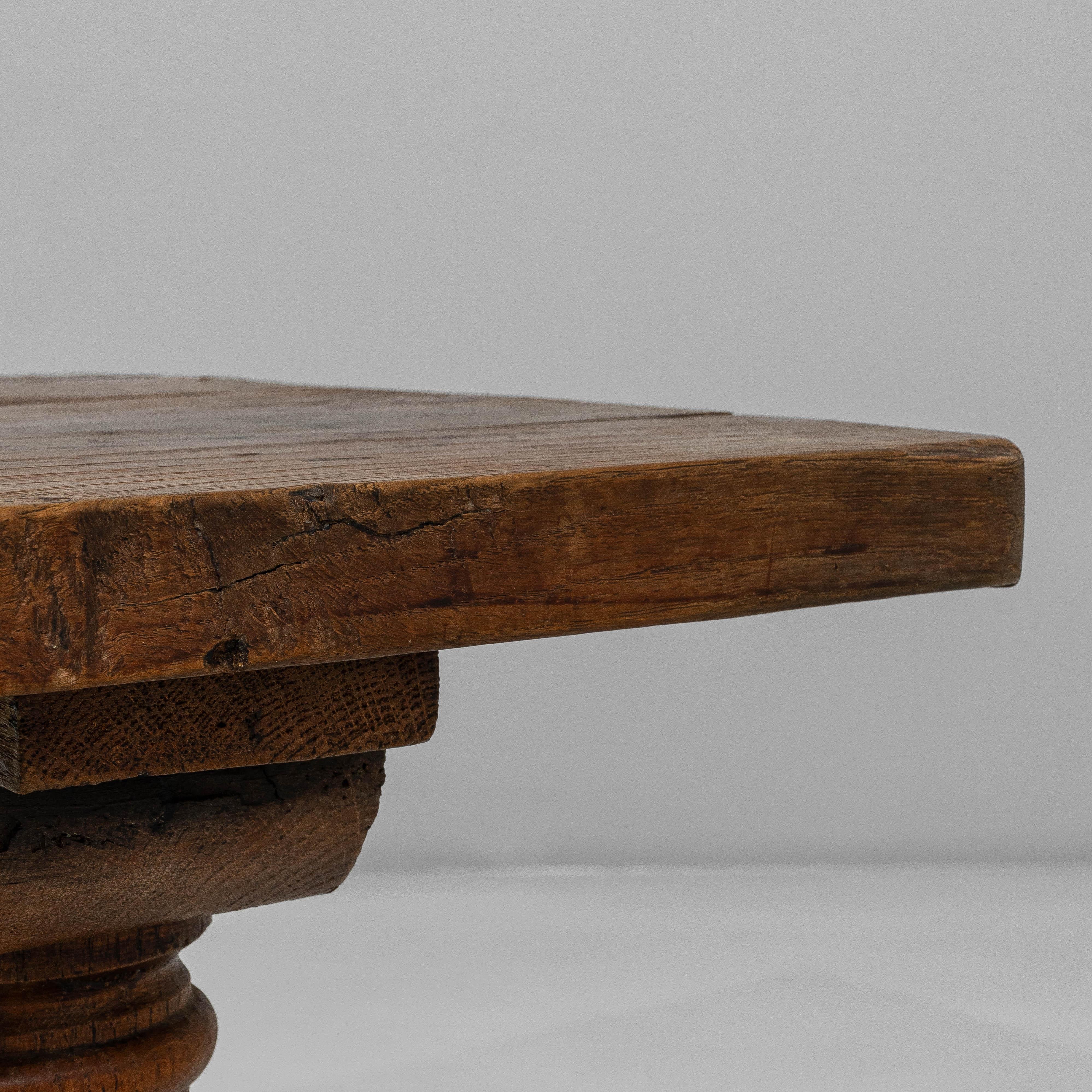 19th Century Luxembourg Provincial Oak Trestle Console Table In Original Patina For Sale 5