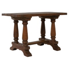 19th Century Luxembourg Provincial Oak Trestle Console Table In Original Patina