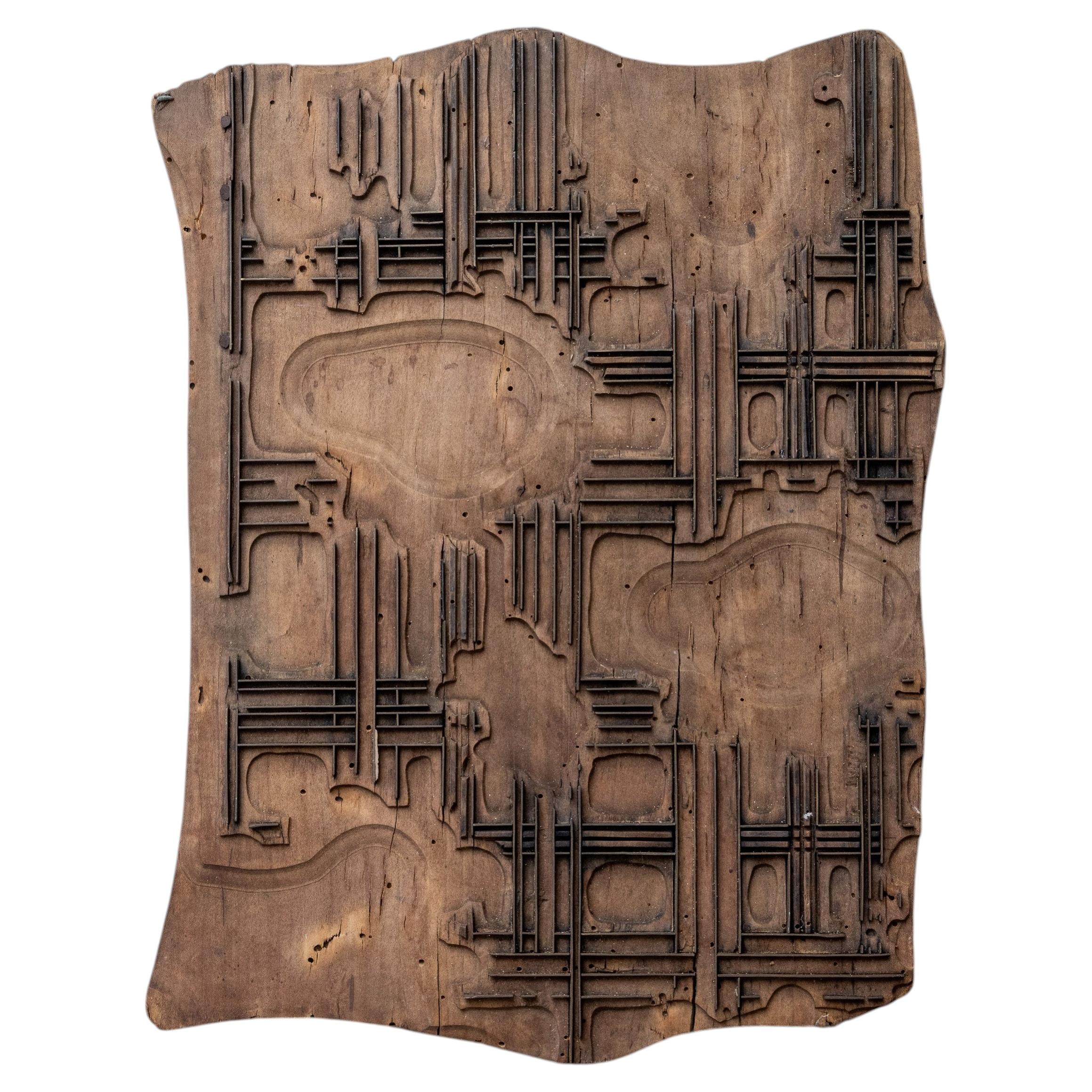 19th Century Lyon Silk Textile Printing Block in Carved Wood