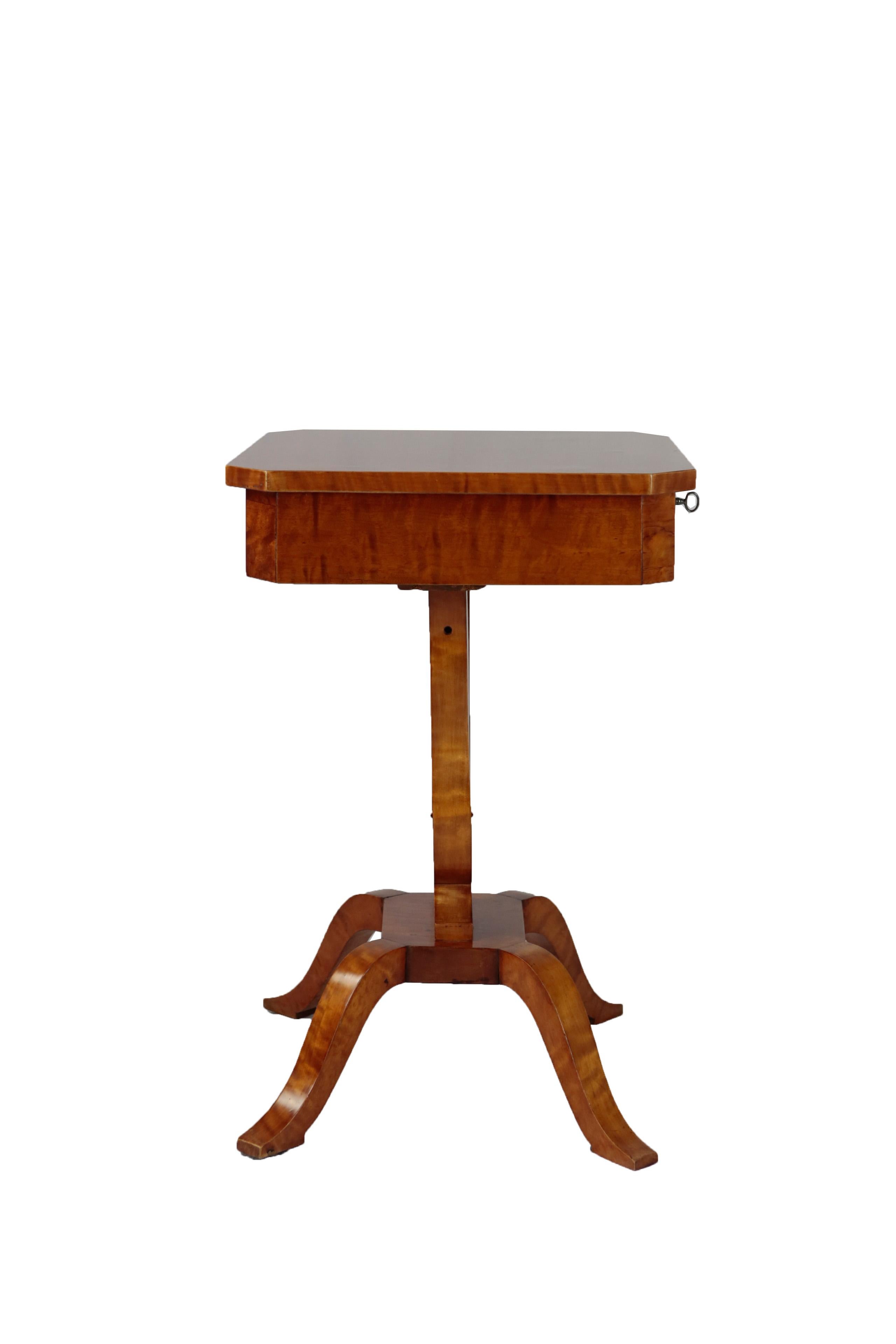 German Lyre Side Table, Birchwood Veneer, Second Half of the 19th Century, 1-Drawer For Sale