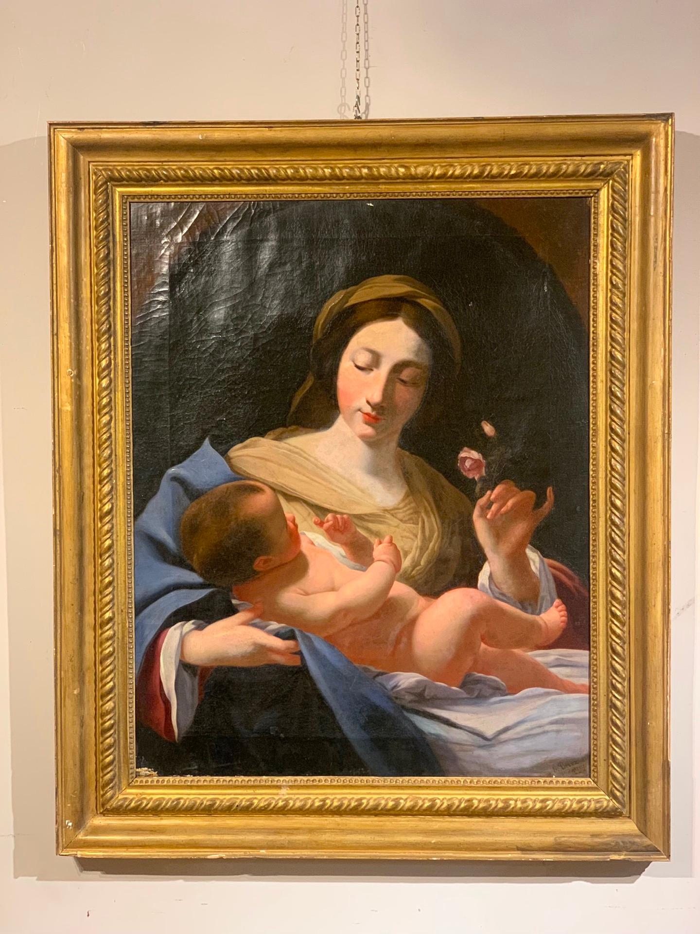 19th Century, Madonna and Child, Oil on Canvas In Good Condition In Firenze, FI