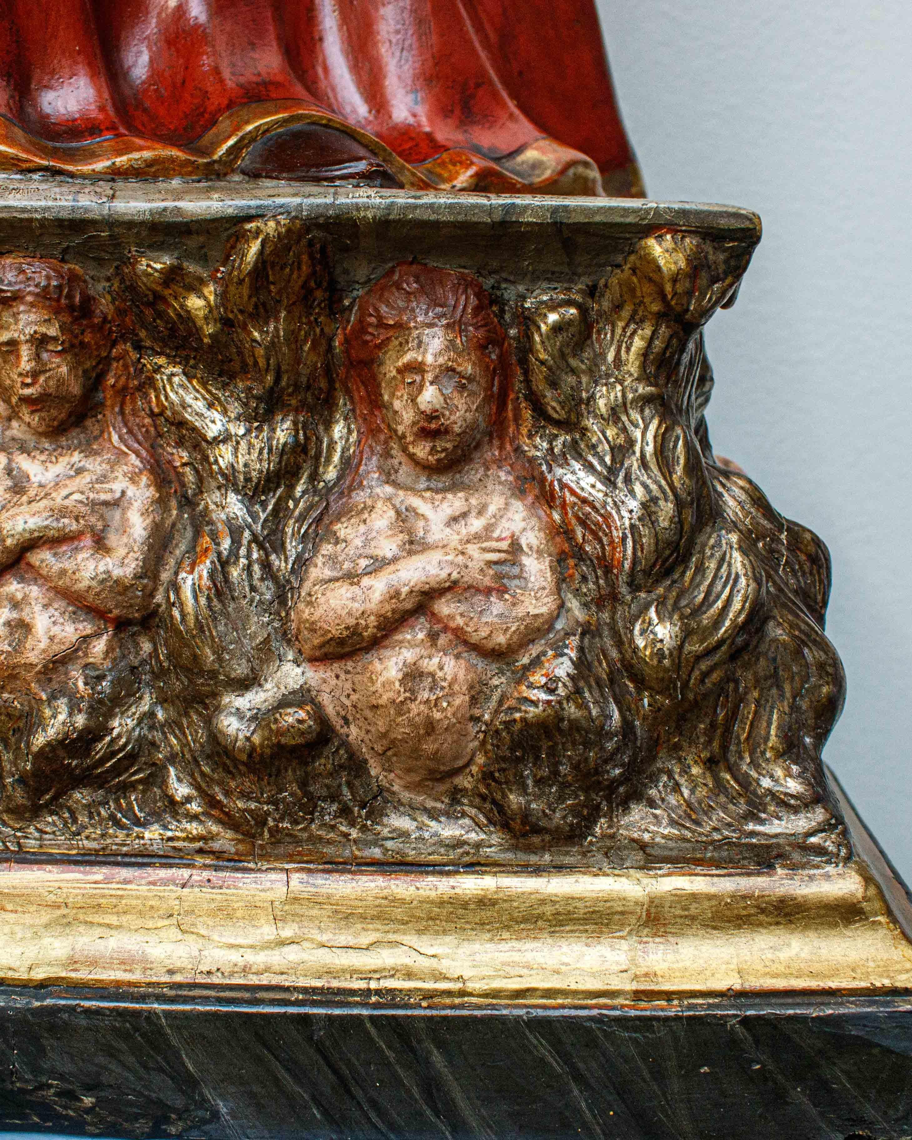 19th Century Madonna and Child with Souls in Purgatory Papier-Mache Sculpture For Sale 4