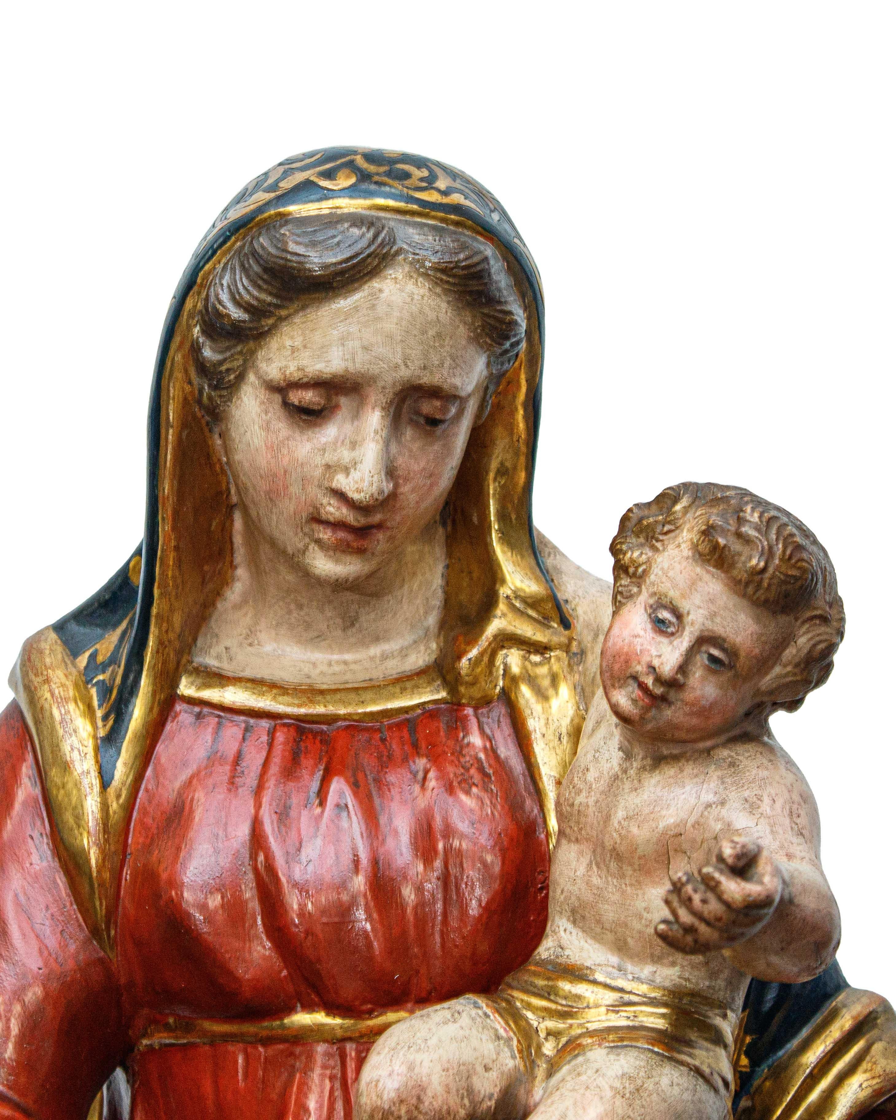 19th Century Madonna and Child with Souls in Purgatory Papier-Mache Sculpture For Sale 5