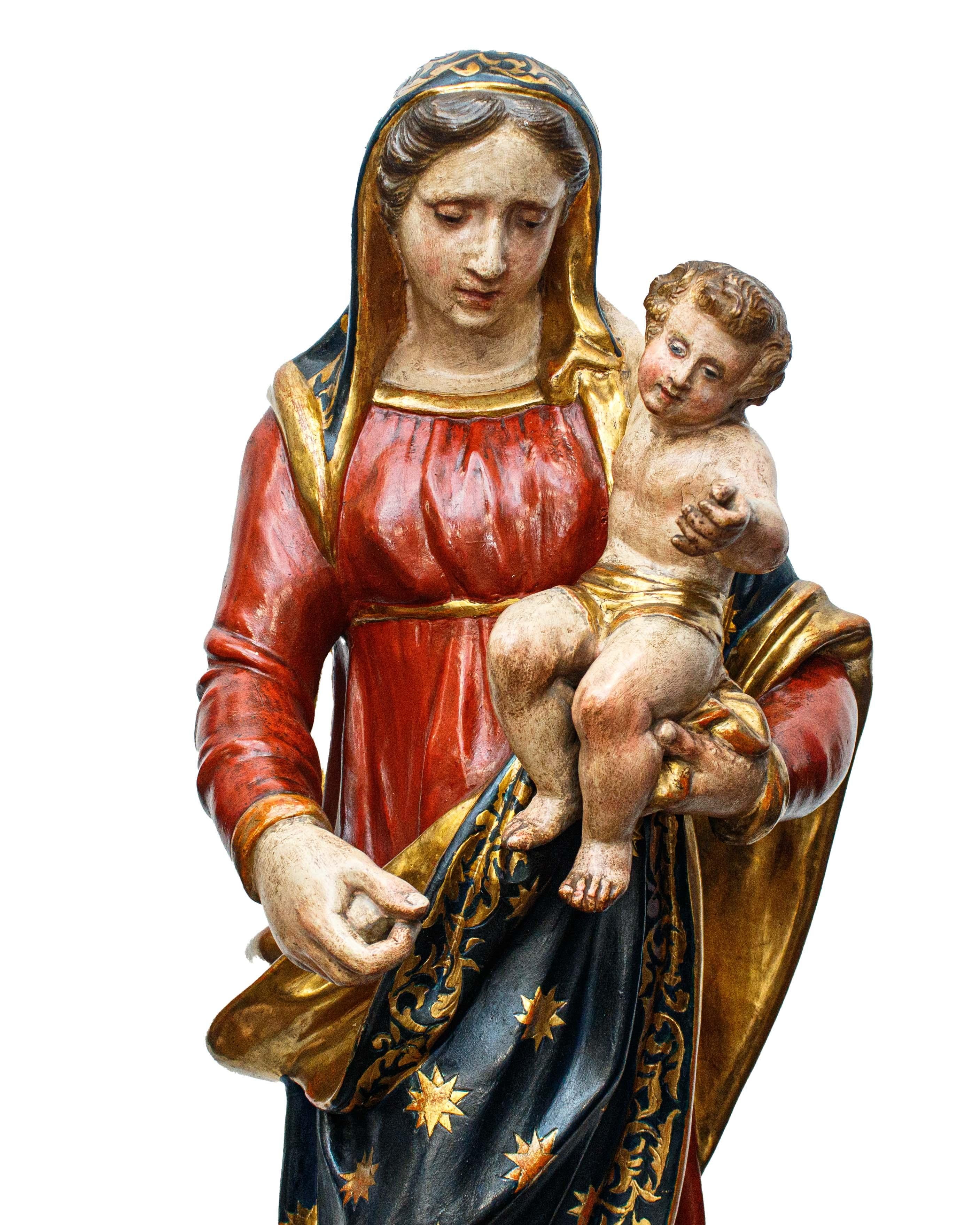19th Century Madonna and Child with Souls in Purgatory Papier-Mache Sculpture For Sale 6