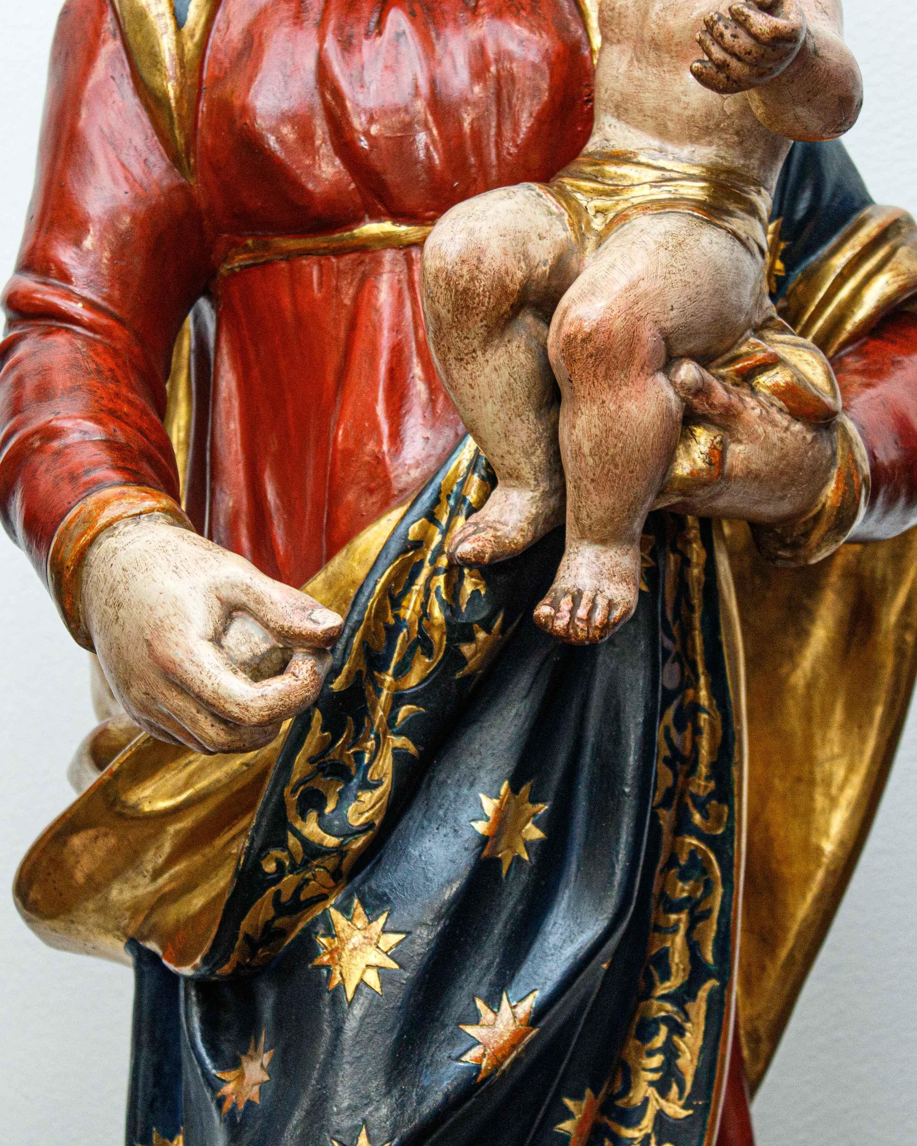 19th Century Madonna and Child with Souls in Purgatory Papier-Mache Sculpture For Sale 7