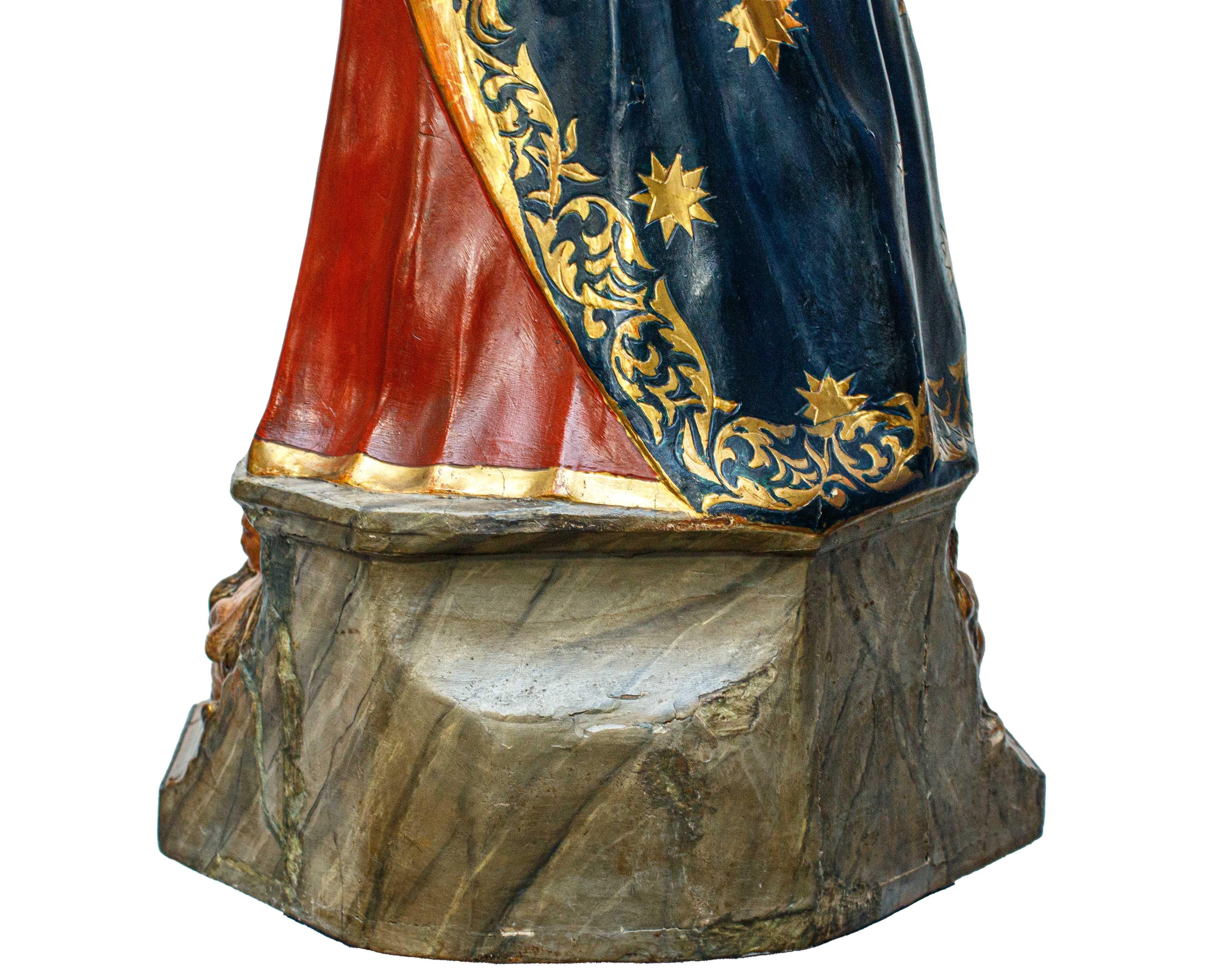 19th Century Madonna and Child with Souls in Purgatory Papier-Mache Sculpture For Sale 8