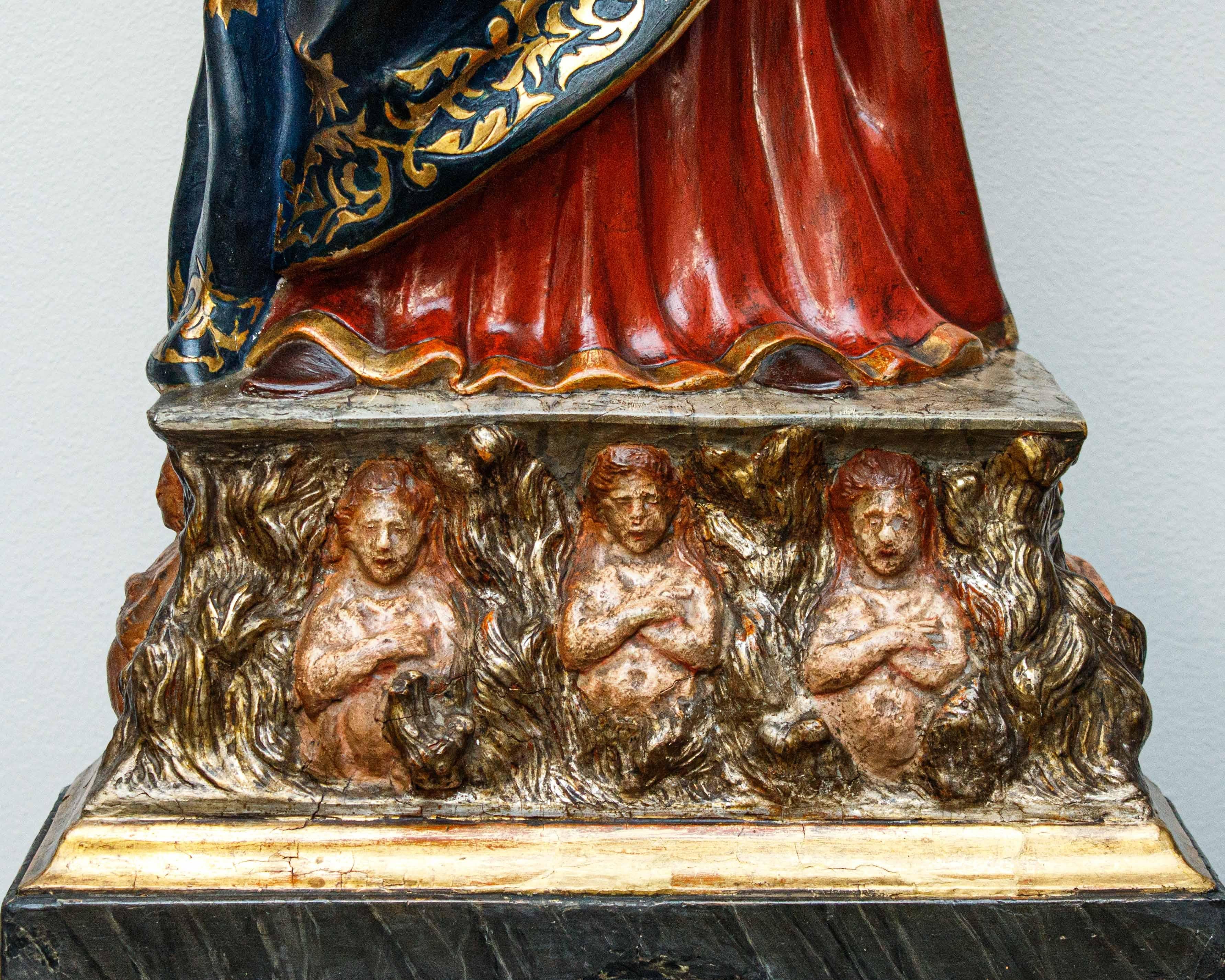 19th Century Madonna and Child with Souls in Purgatory Papier-Mache Sculpture In Good Condition For Sale In Milan, IT