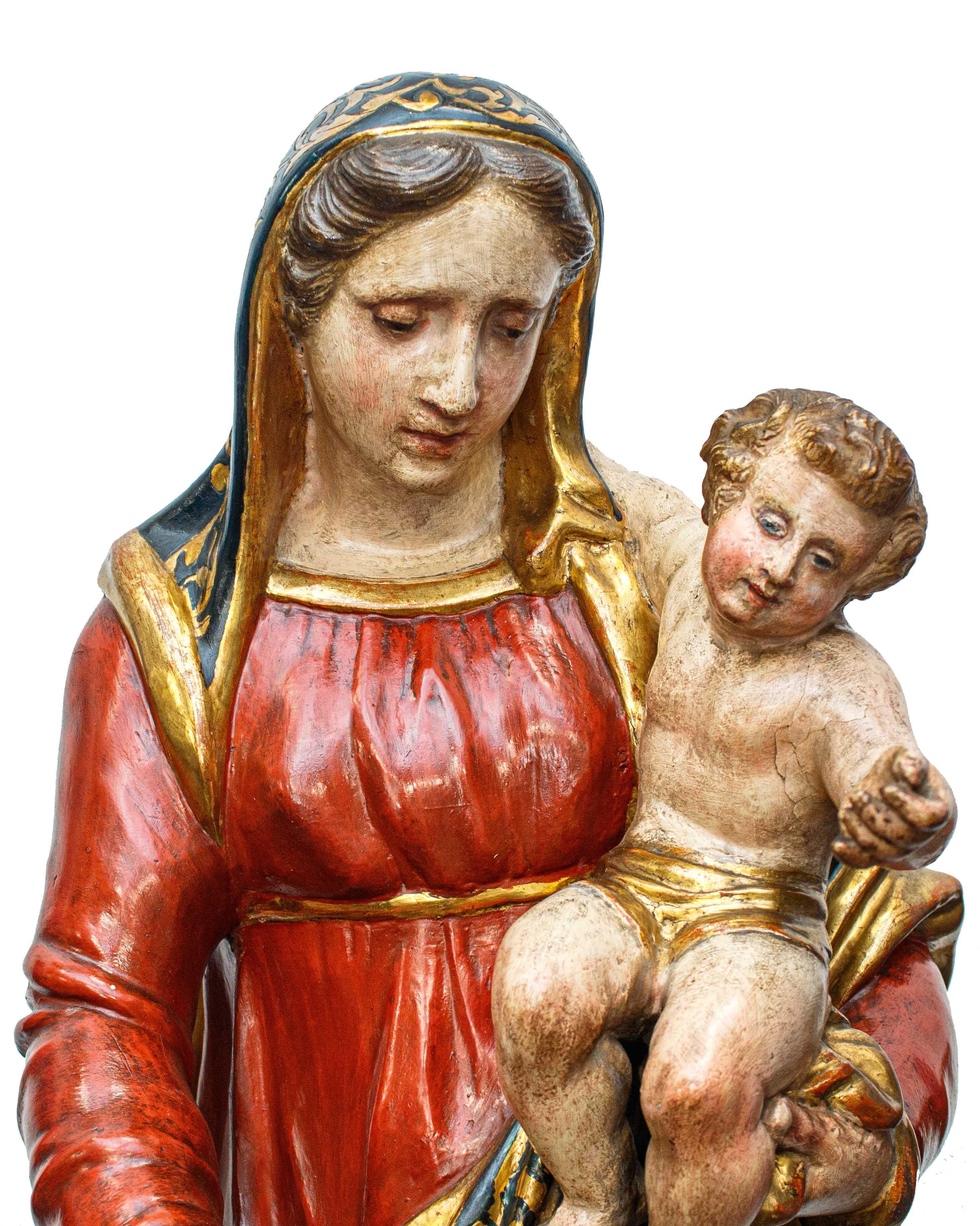 19th Century Madonna and Child with Souls in Purgatory Papier-Mache Sculpture For Sale 1