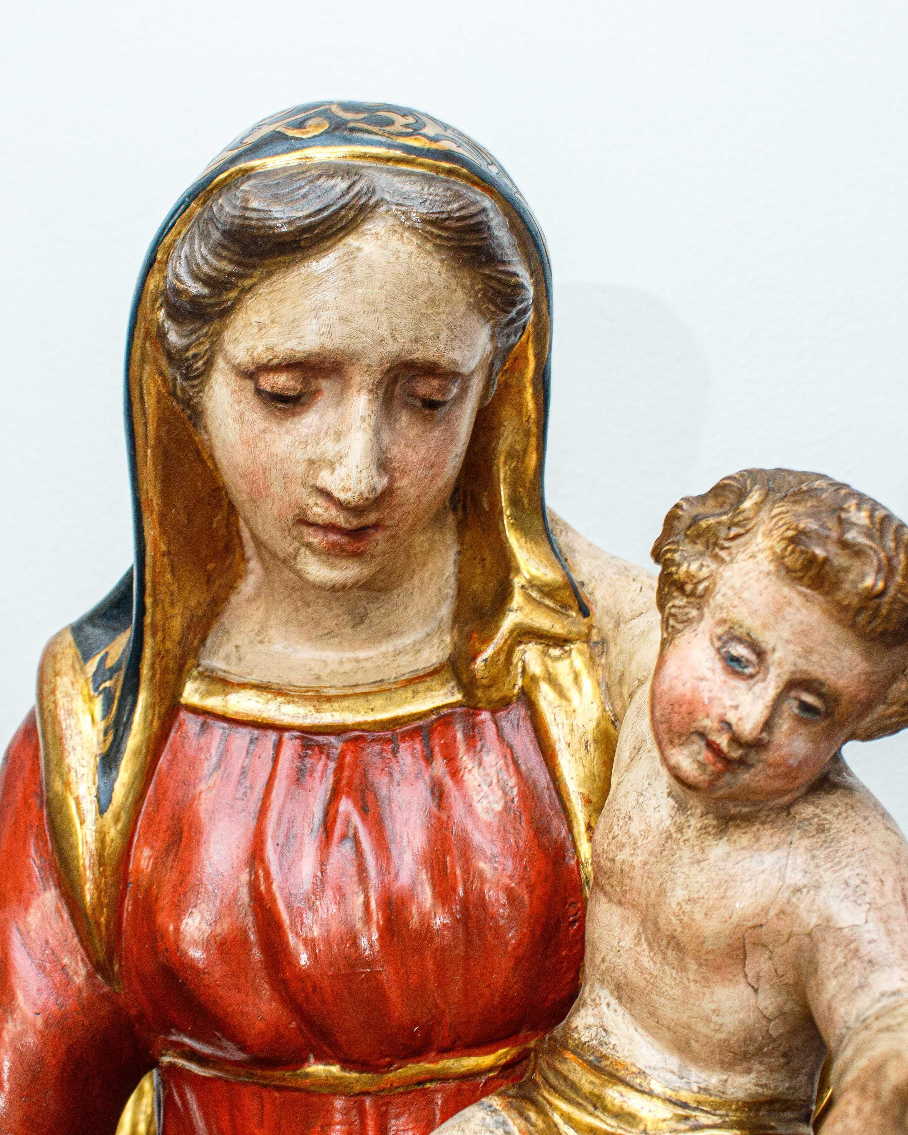 19th Century Madonna and Child with Souls in Purgatory Papier-Mache Sculpture For Sale 3