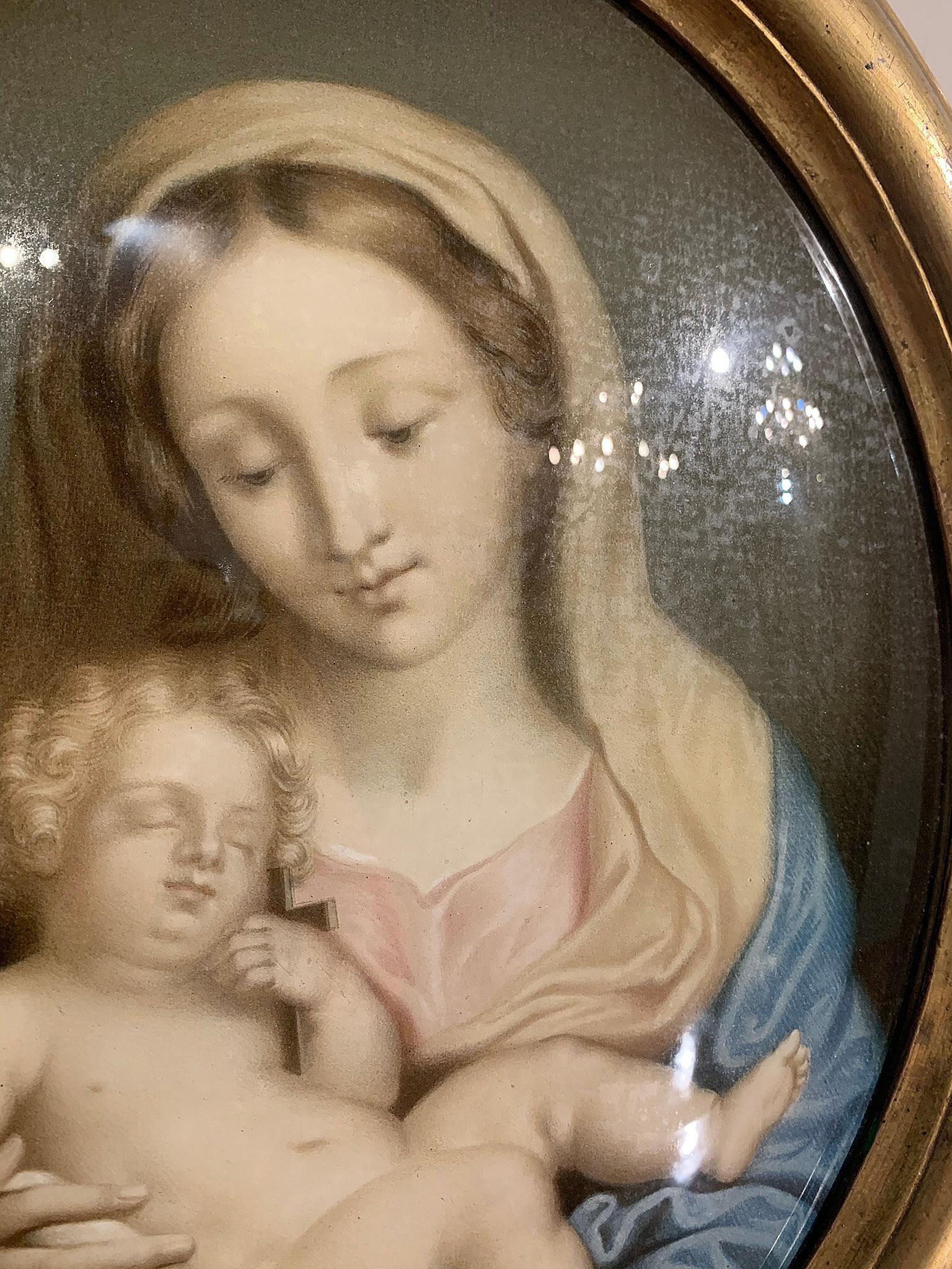 19th CENTURY MADONNA WITH CHILD PAINTED ON GLASS  In Good Condition For Sale In Firenze, FI