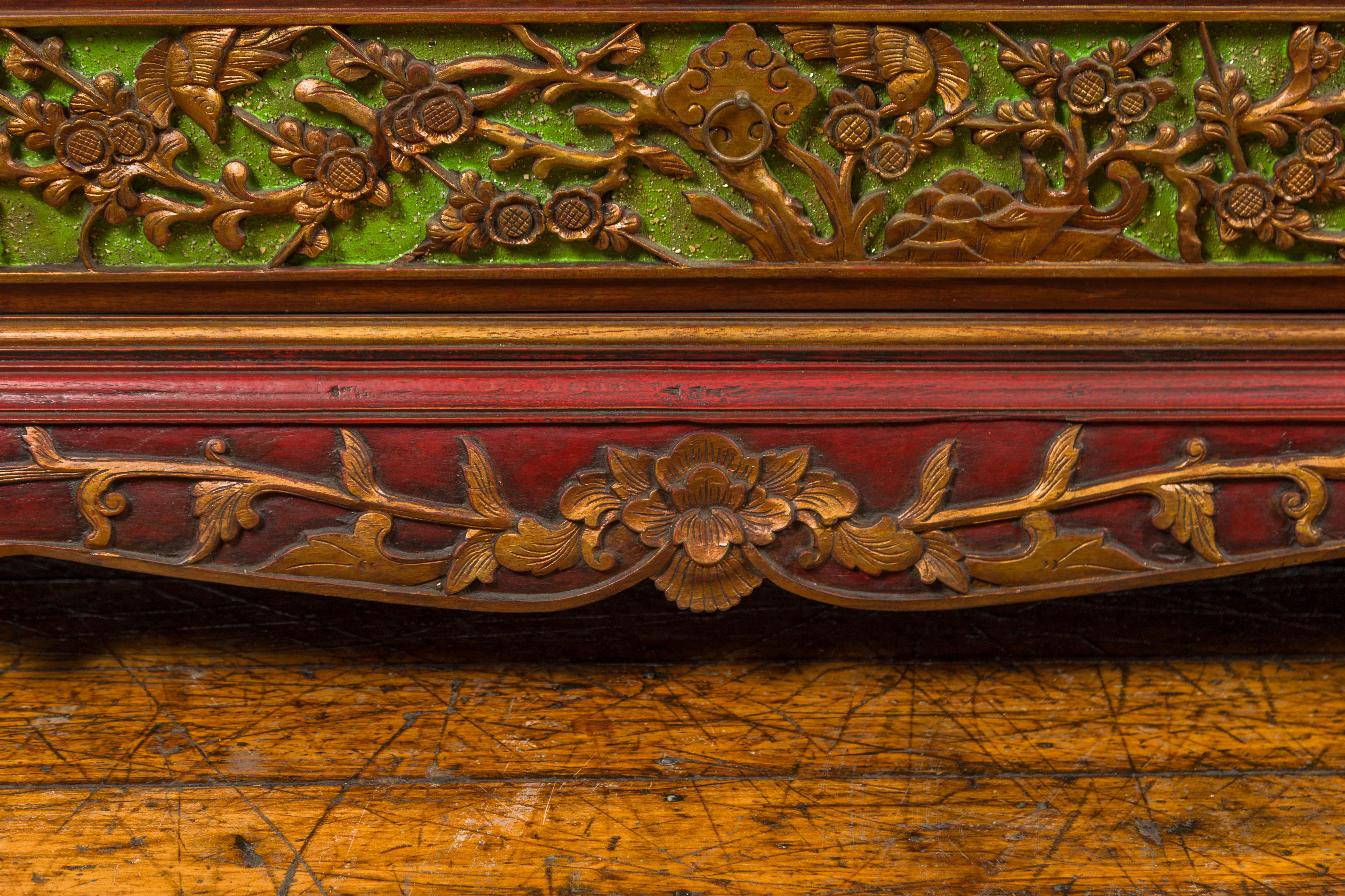 19th Century Madurese Polychrome Three-Drawer Dresser with Carved Floral Motifs For Sale 4