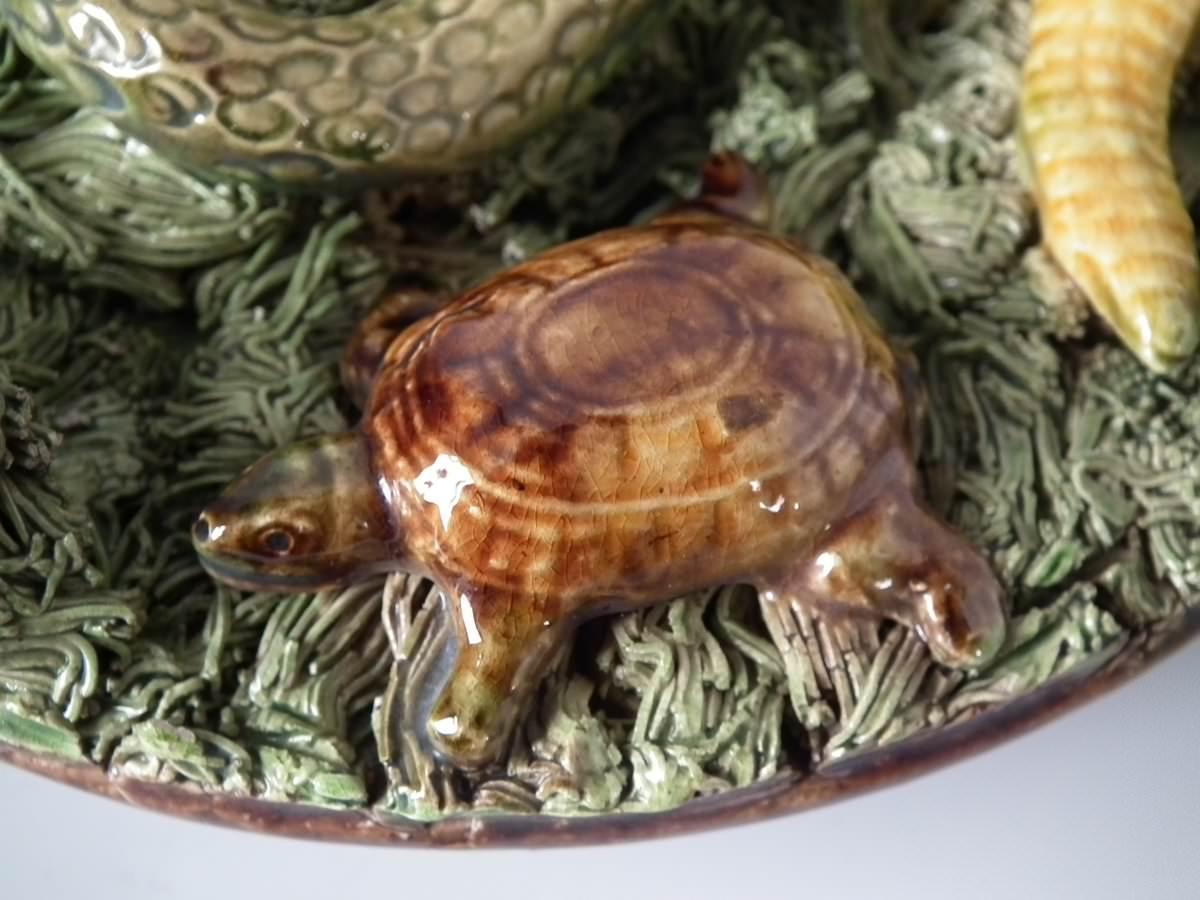 Glazed 19th Century Mafra Palissy Majolica Snake, Toad & Tortoise Plate