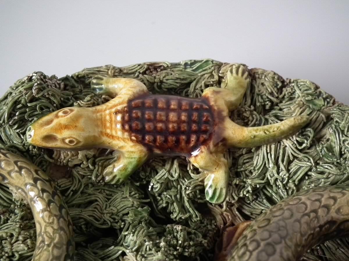 Late 19th Century 19th Century Mafra Palissy Majolica Snake, Toad & Tortoise Plate