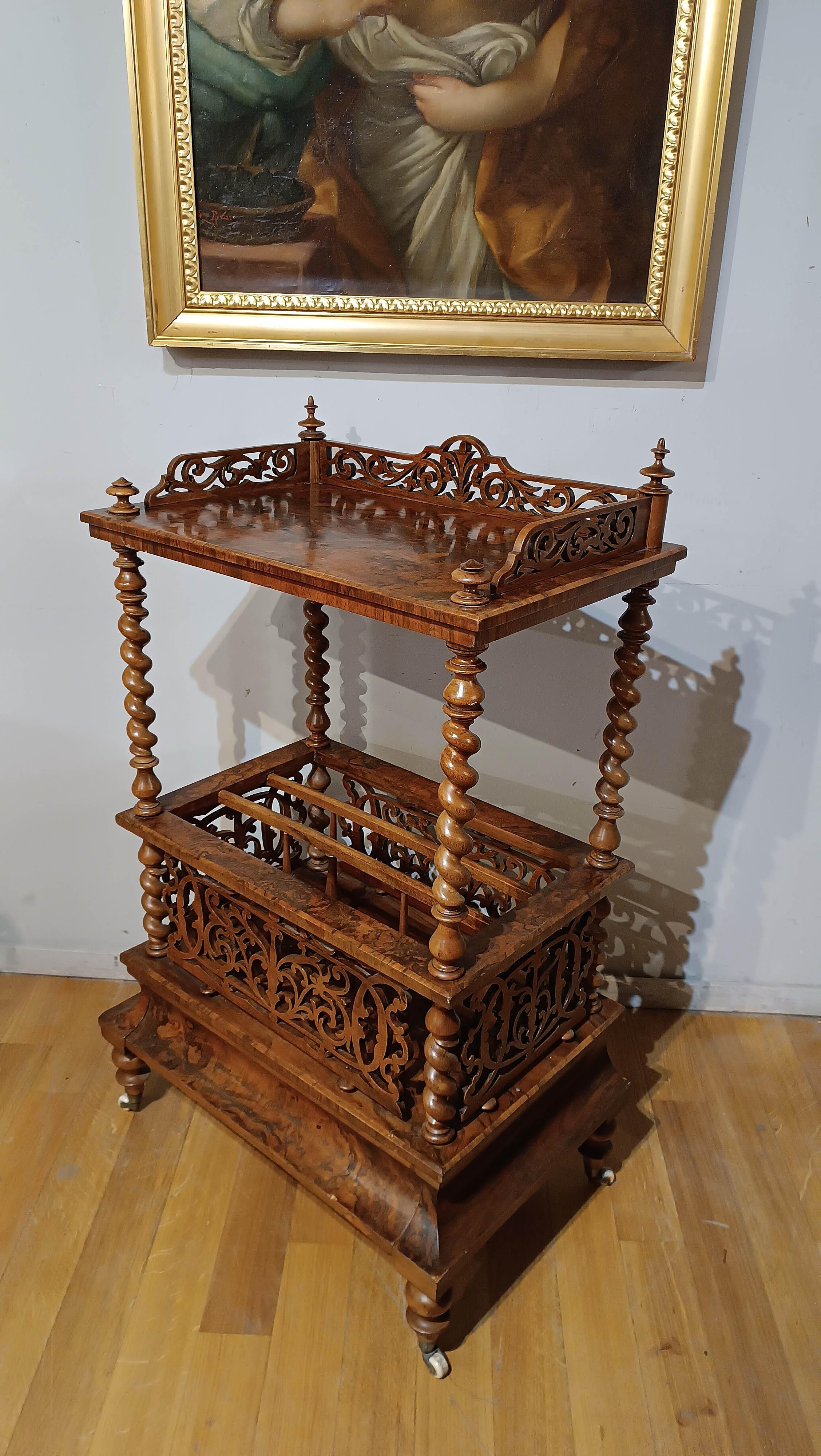 Gothic Revival 19th CENTURY MAGAZINE RACK IN BRIAR AND SOLID WALNUT For Sale