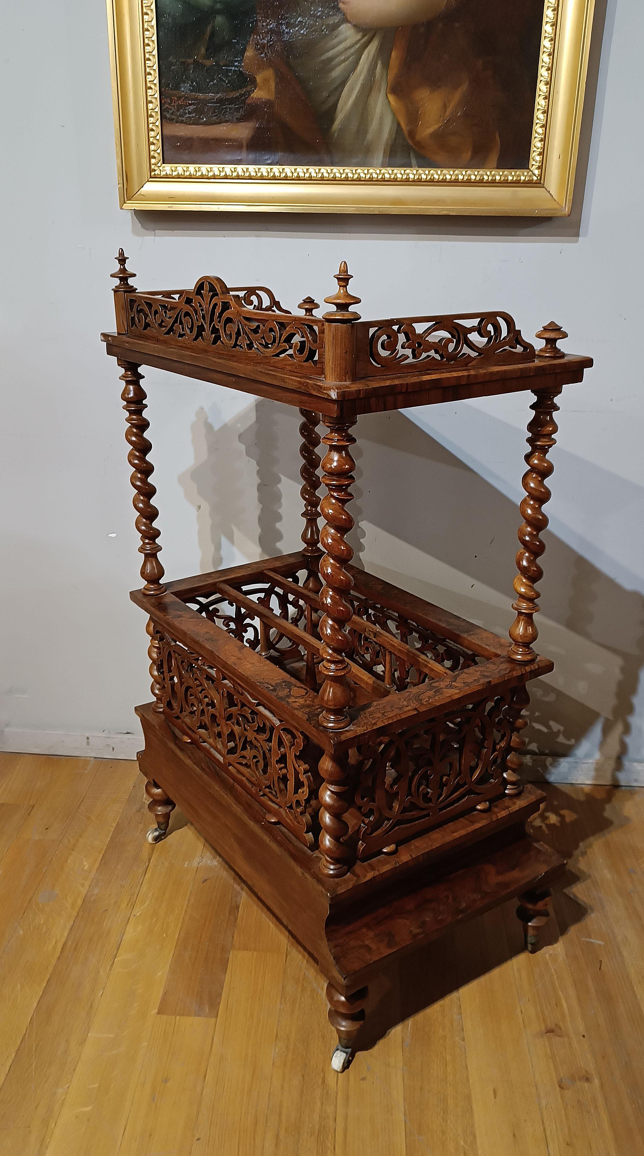 Hand-Carved 19th CENTURY MAGAZINE RACK IN BRIAR AND SOLID WALNUT For Sale