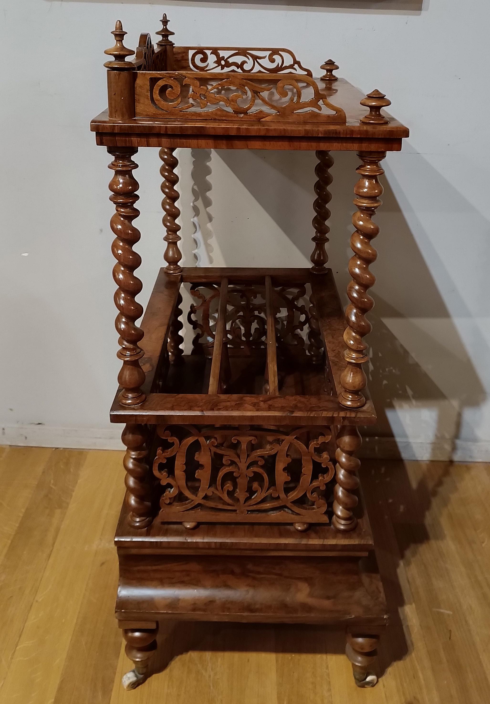 19th CENTURY MAGAZINE RACK IN BRIAR AND SOLID WALNUT In Good Condition For Sale In Firenze, FI