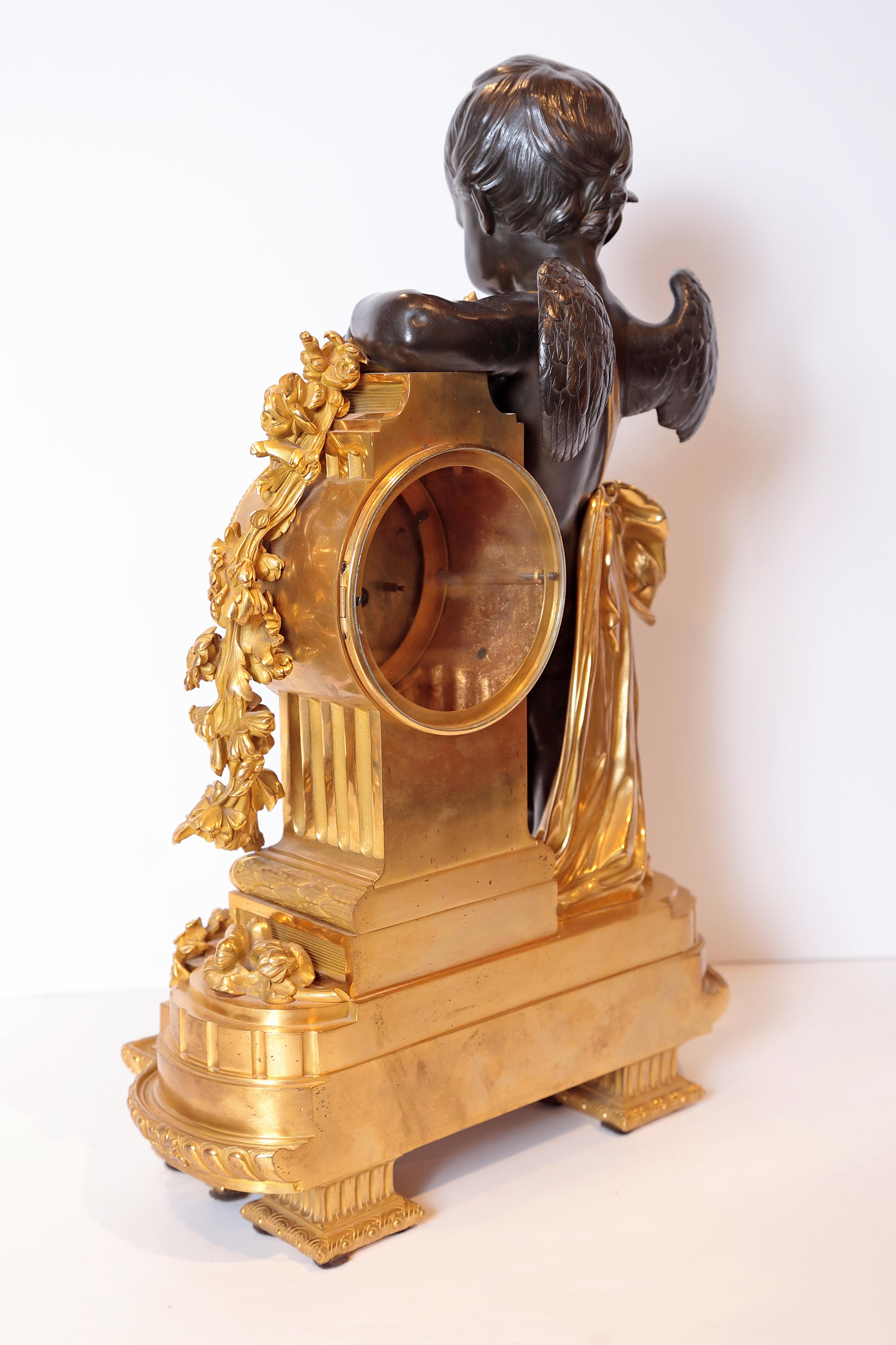 19th Century Magnificent French Gilt Bronze Cherub Mantle Clock In Good Condition In Dallas, TX
