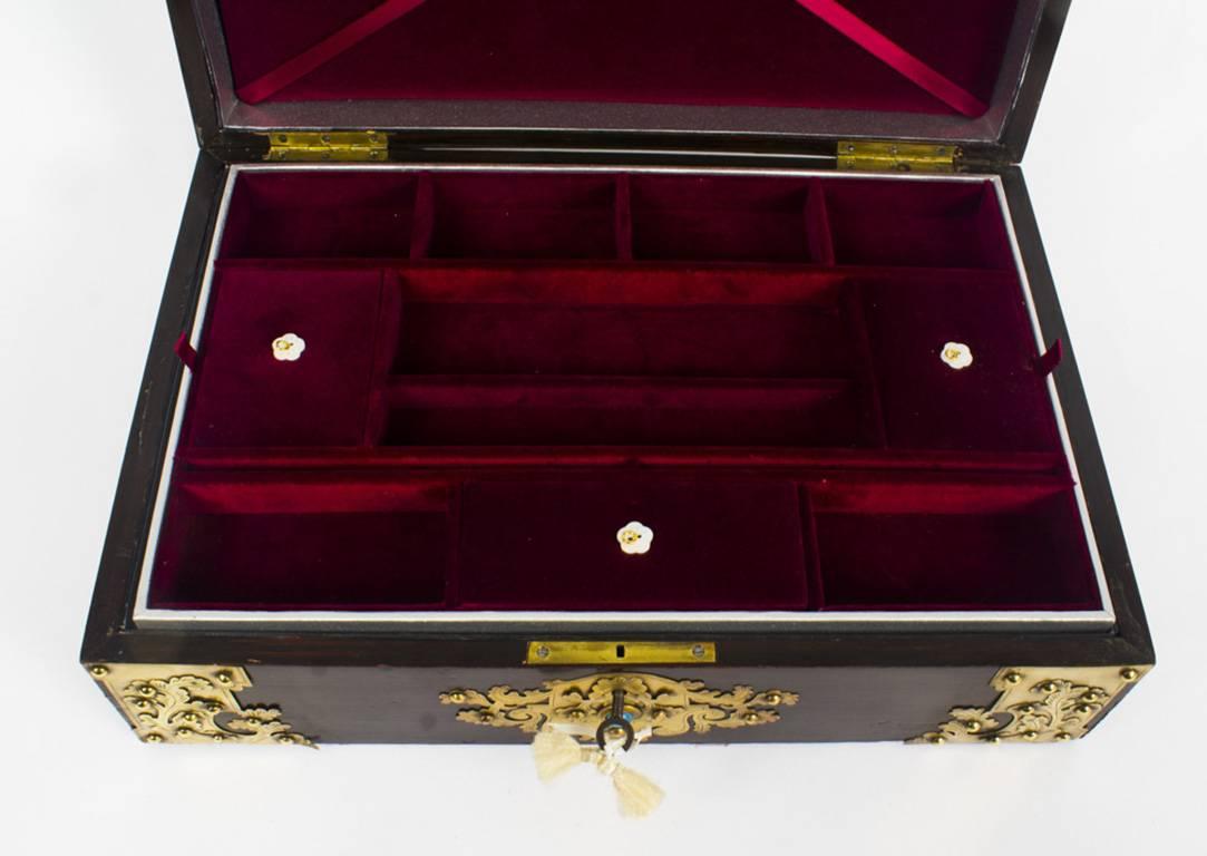 19th Century Mahogany and Cut Brass Turquoise Mounted Jewelry Casket In Excellent Condition In London, GB