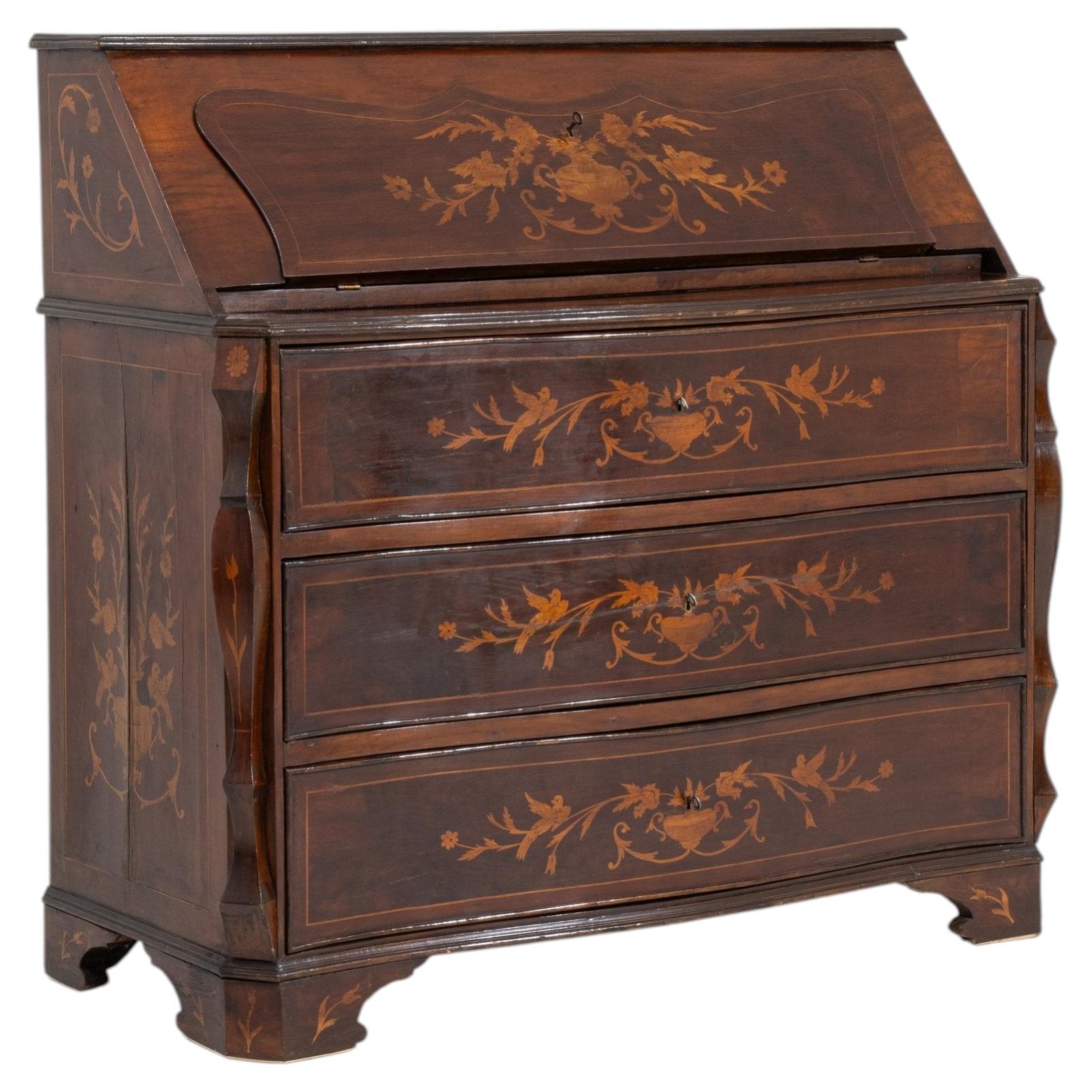 19th Century Mahogany 19th century Wood Fine Inlaid Secretary Desk For Sale
